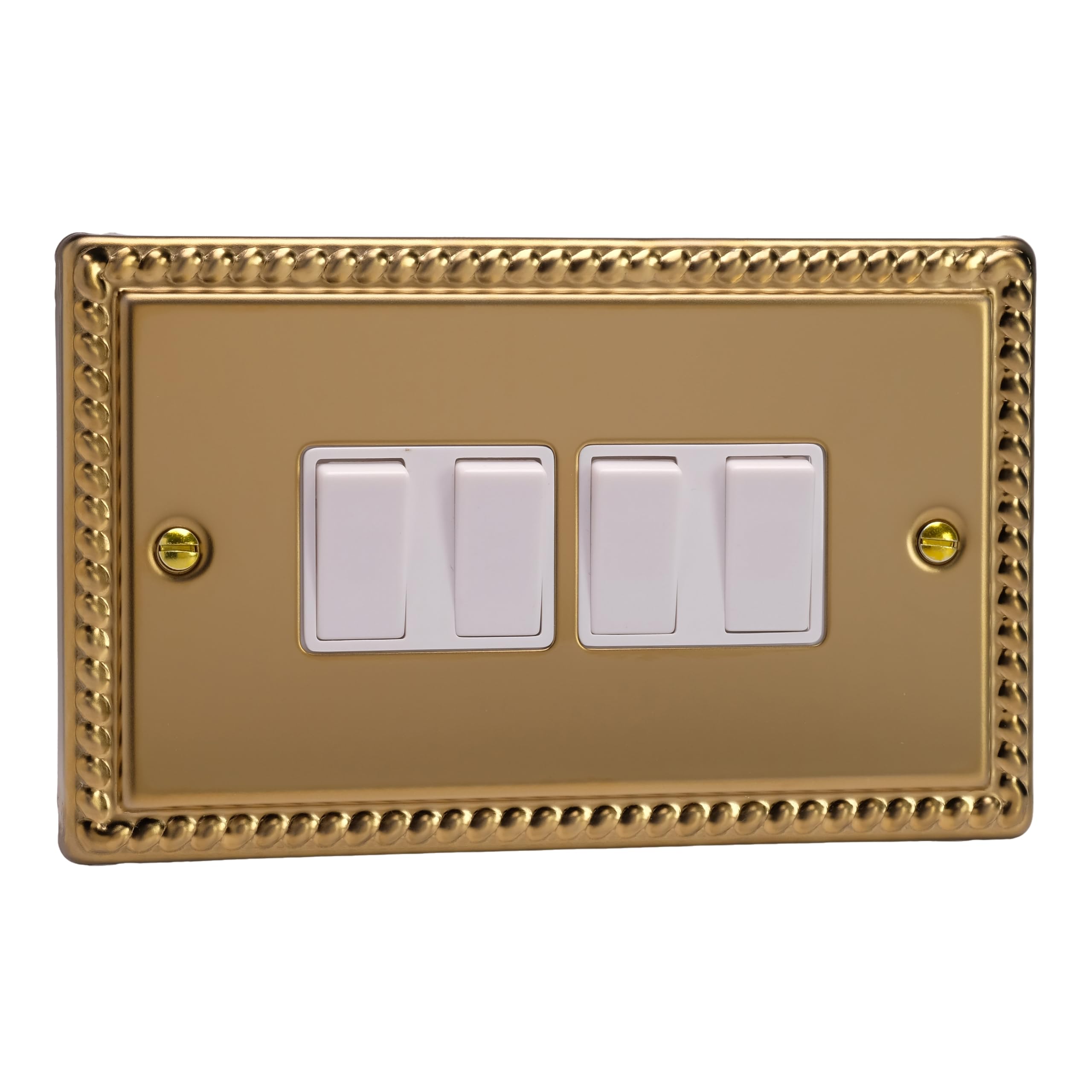 Varilight Quad 2-Way Rocker Light Switch - Classic Georgian Brass With White Rockers, XG9W