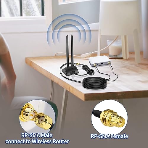 Miniatura 9 de Bingfu Cable de extensión de antena WiFi, paquete de 2 unidades RP-SMA macho a RP-SMA hembra Cable RG174 de 9.8 ft 10 pies para enrutador WiFi