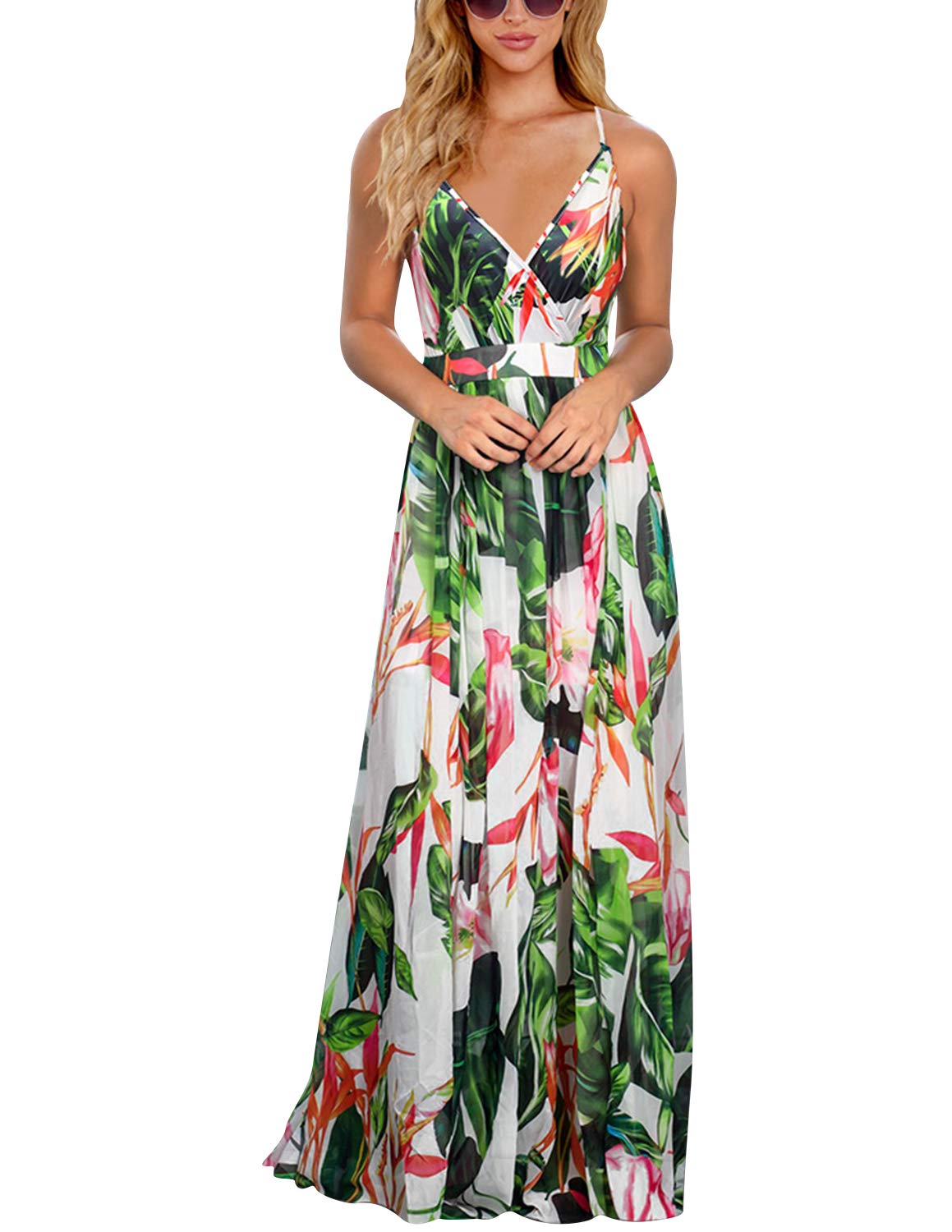 BUOYDM Women Dress Summer Boho Maxi Dresses Elegant Beach Sundress Sleeveless Floral Cocktail