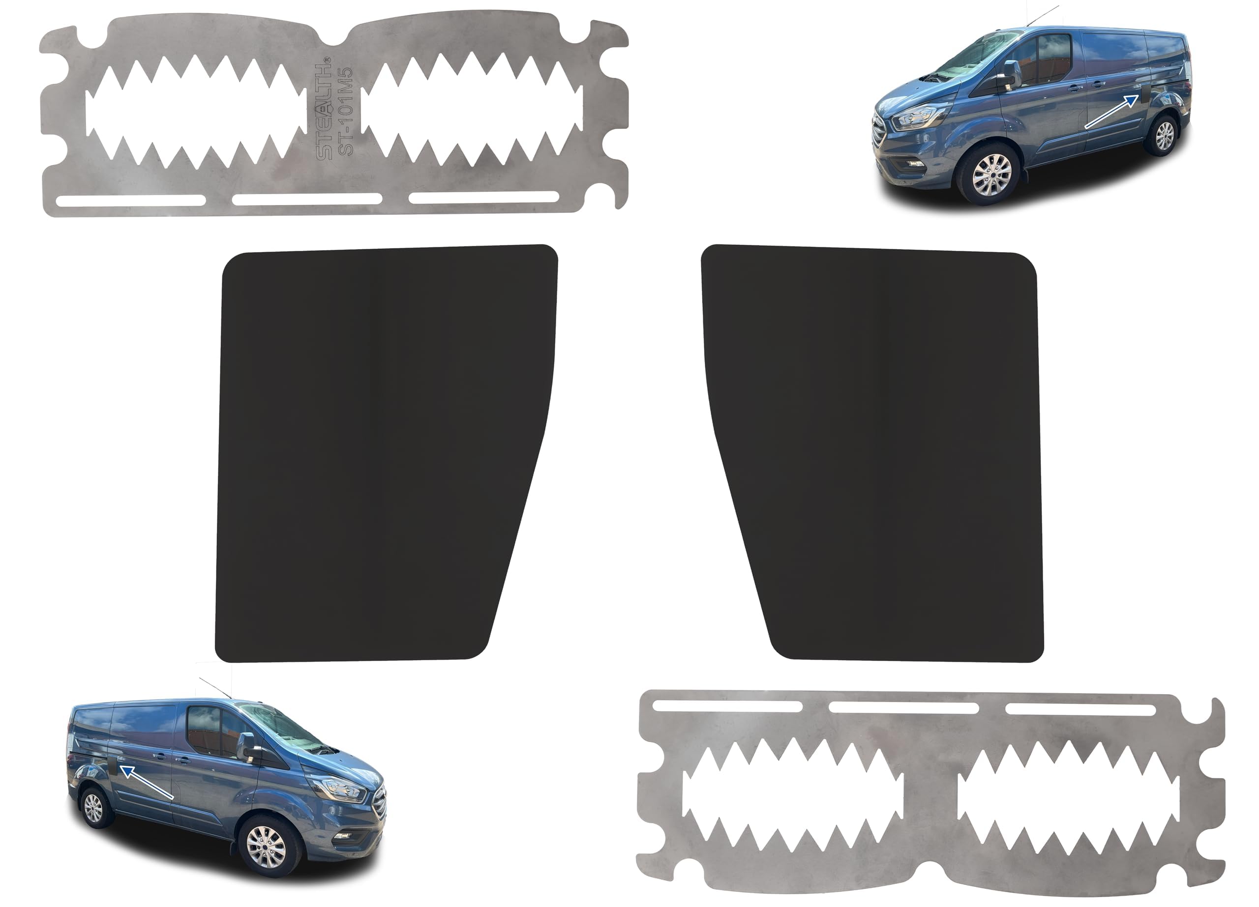 Sussex Installations Matte Black Security Shield Set For Ford Transit Custom Mk1 2013-2023 Twin Doors Black