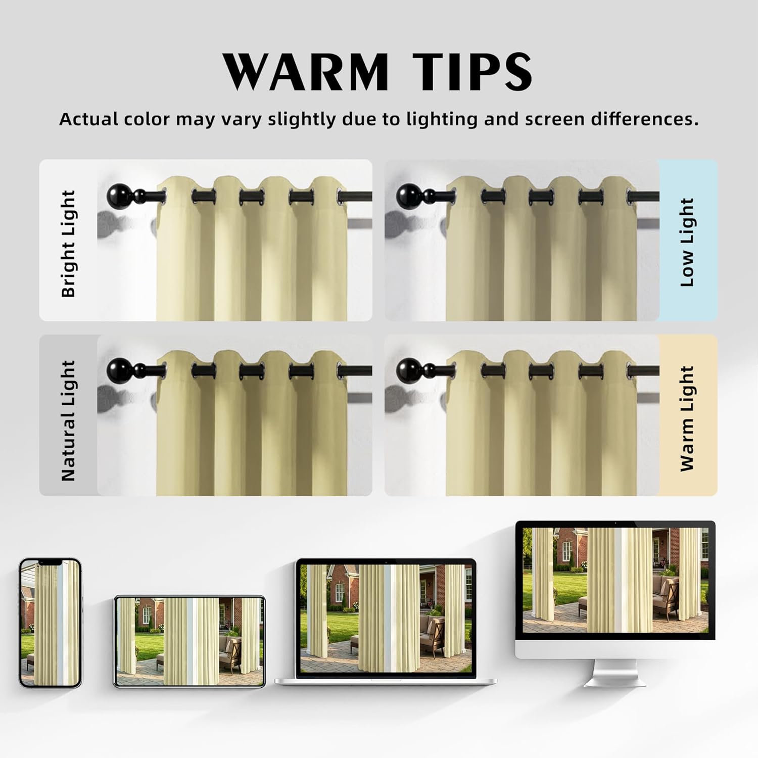 Set of 4 Outdoor Curtains for Patio Waterproof, Grommet Privacy Panels for Porch, Pergola & Gazebo, Light Filtering, Weatherproof, 37W x 84L Inches, Beige