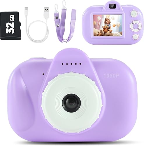 Miniatura 9 de Cámara digital de doble lente de 32 MP para niños y niñas de 3, 4, 5, 6, 7, 8, 9 años, regalos de Navidad, cumpleaños, cámara de video selfie 1080P