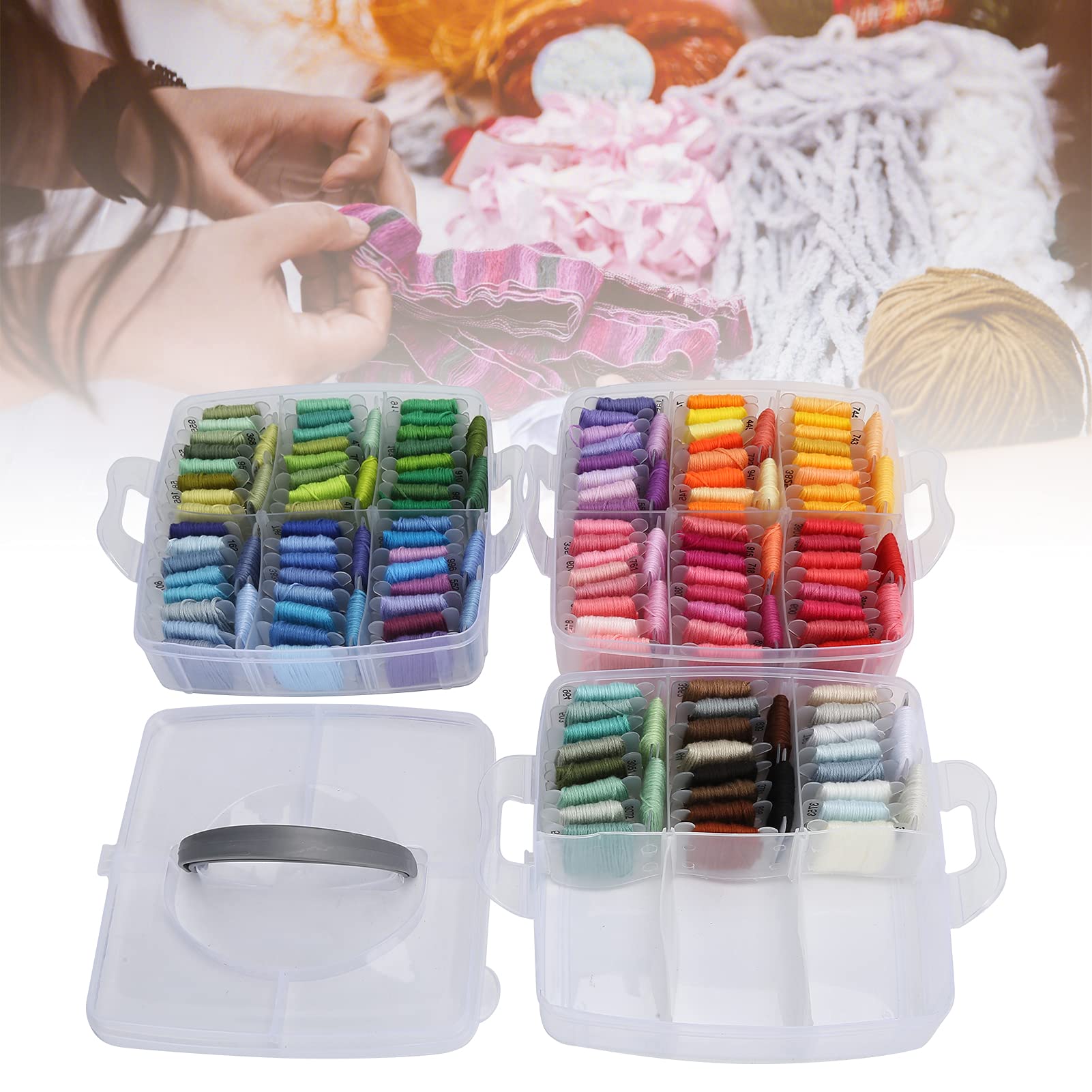 Filo da ricamo Kuuleyn Filo per macchina da cucire Set di fili da ricamo Filo da cucito per bordo in plastica da 150 colori