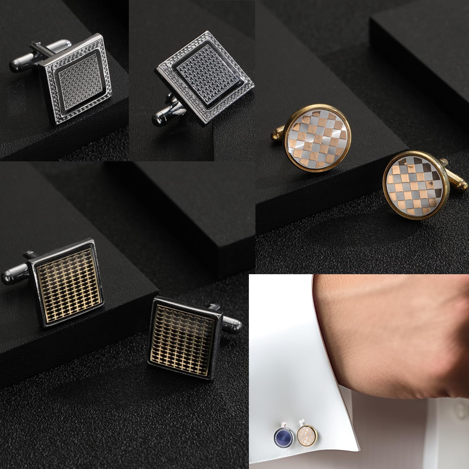 Cufflinks Set 12 Pairs Cuff Links Mens-Fashion Cufflinks for Men-Classic Silver-tone Gold-tone Cuff links for Business Wedding Party Gift Box - Image 9