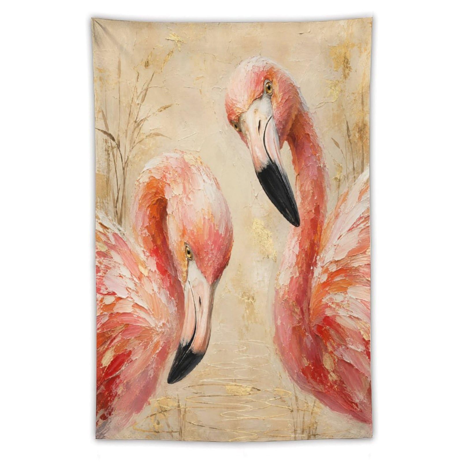 H3B8U2Y5 Pink Flamingos Wall Tapestry, Oil Painting Style, Apartment