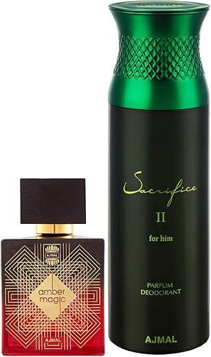 Ajmal Amber Magic EDP Spicy Aromatic Perfume 100ml for Men and Sacrifice II for Him Deodorant Fruity Aromatic Fragrance 200ml for Men