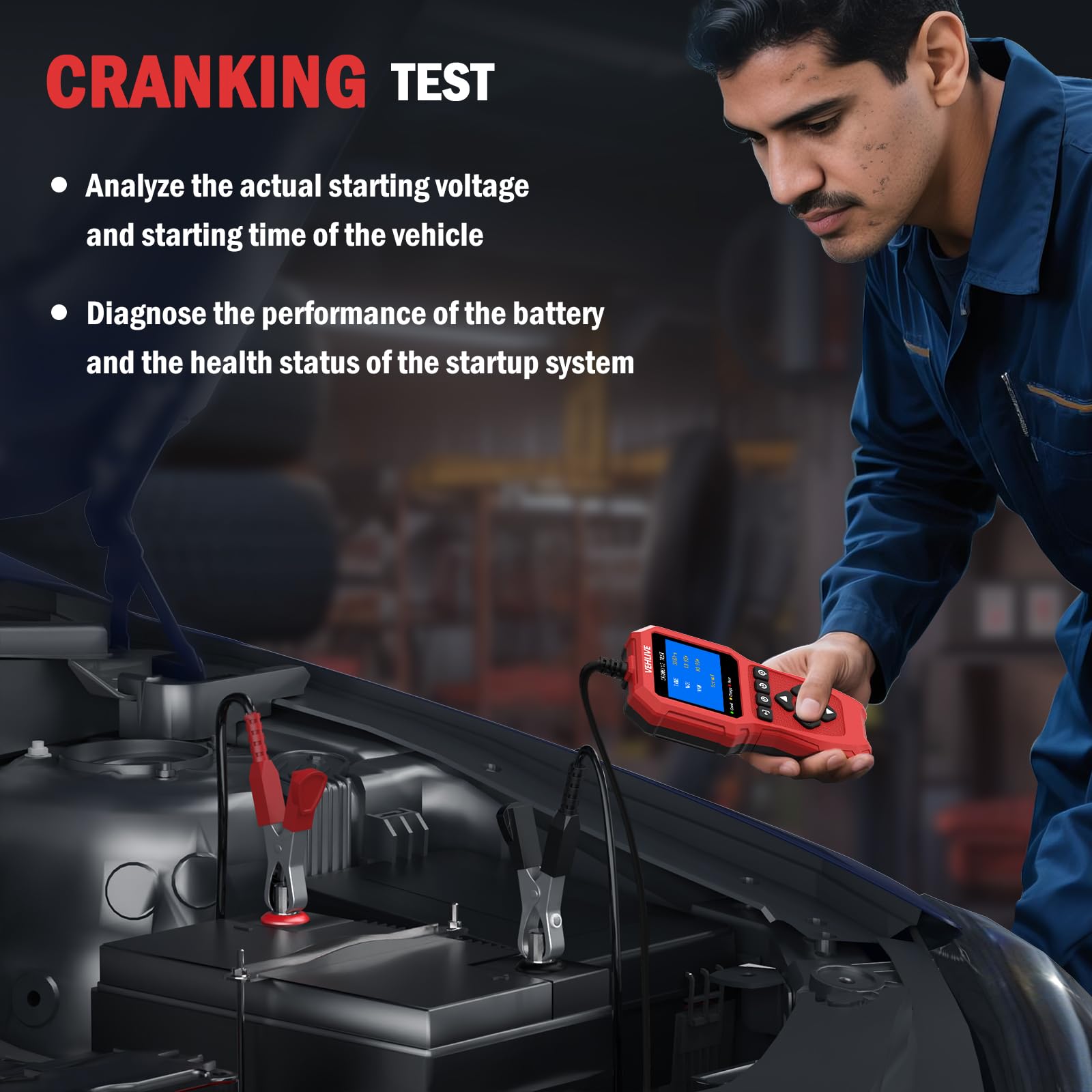 BT910 5-3000CCA Comprobador de batería para coche 6V/12V con probador de batería de litio, probador alternador automático para sistemas de carga y arranque