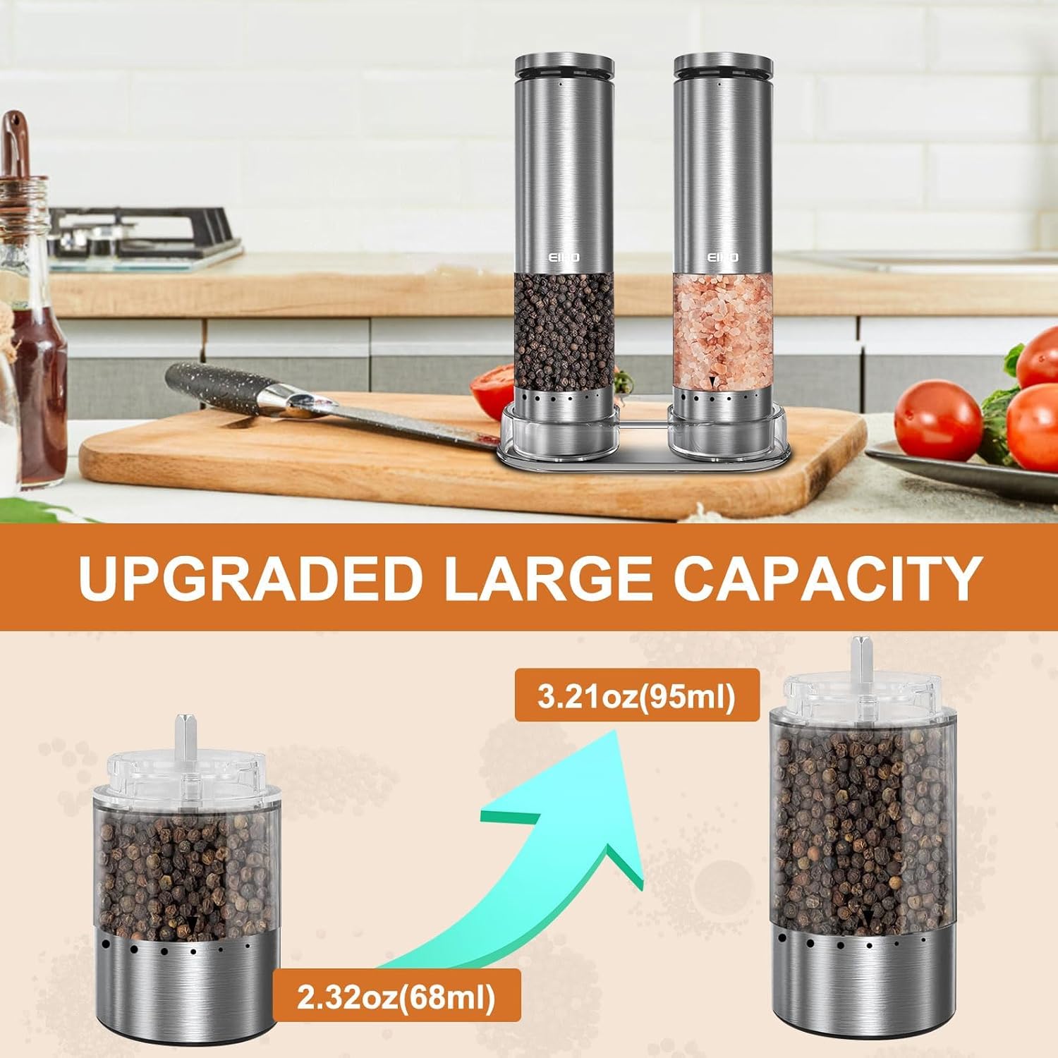 Electric Salt and Pepper Grinder Set Rechargeable, Automatic Salt and Pepper Shakers Mills External Adjustable Coarseness, Kitchen Gadgets, Stocking Stuffers Christmas Cooking Gifts for Men Women - Image 7