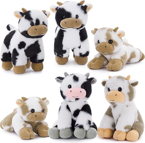 Tezituor Juego de 6 animales de peluche de vaca grandes, peluches de vaca de 10 pulgadas a granel para decoración de fiestas de Navidad, lindo