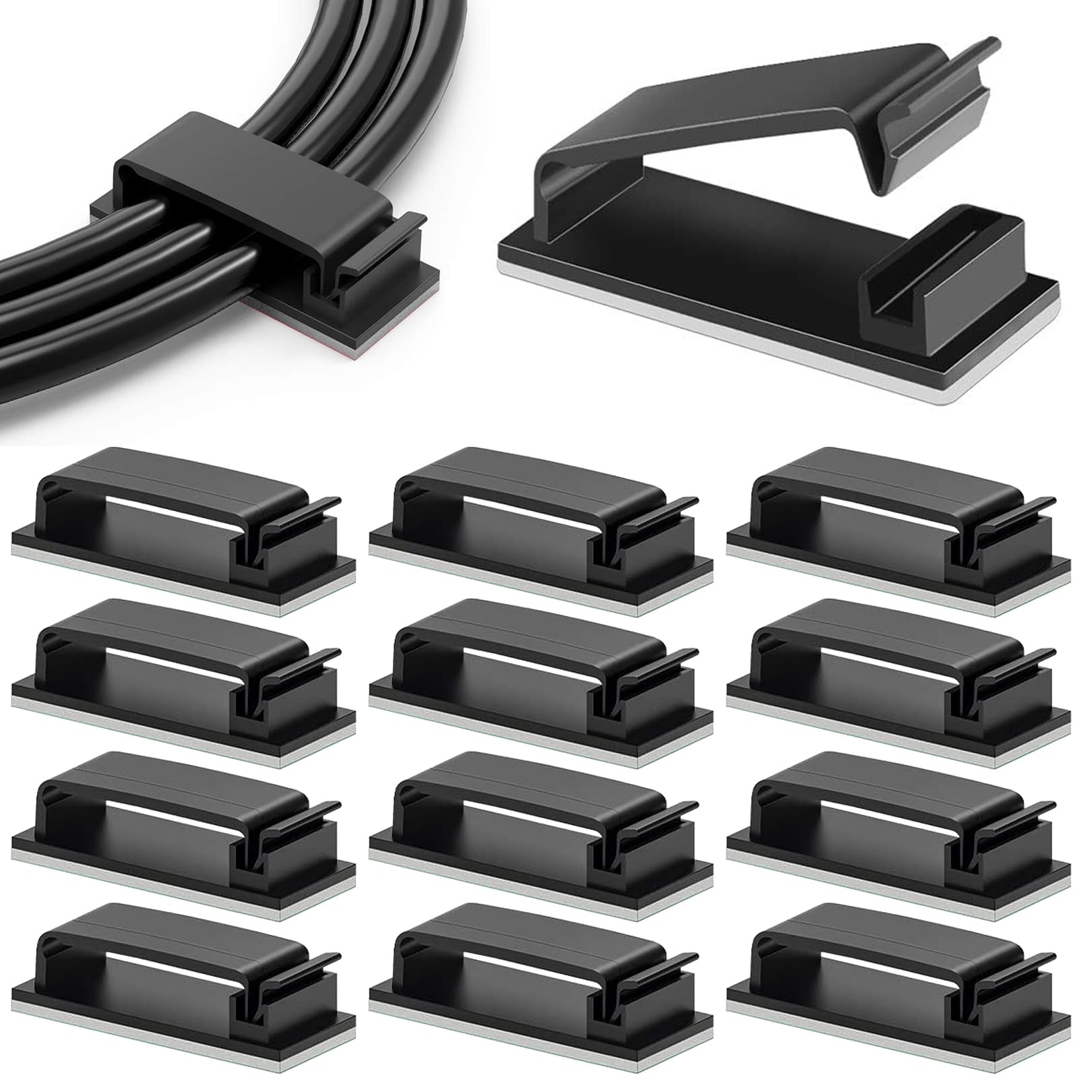 50 Pcs Self Adhesive Cable Clips,Cable Management Multipurpose Hooks,Wire Holder Cable Hooks Clips Decoration Clips,Adhesive Cable Management Wire Clip for Computer TV and Multi Cords Holder(Black)