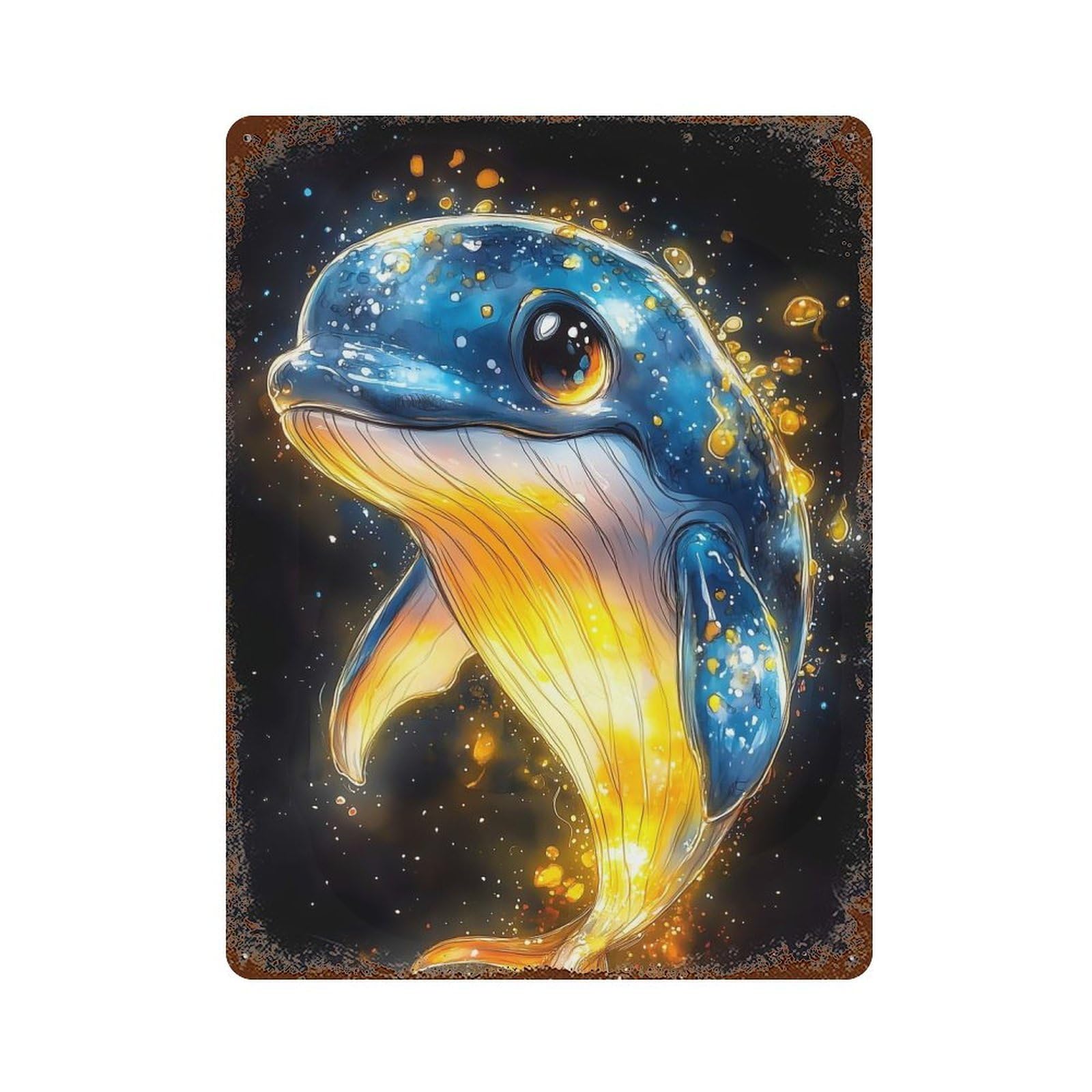 Cute Whale Illustration Animal 15.7"x11.8" Rustic Tin Plaque, Farmhouse Wall Decor for Basement, Hobby Room And Garage Decor