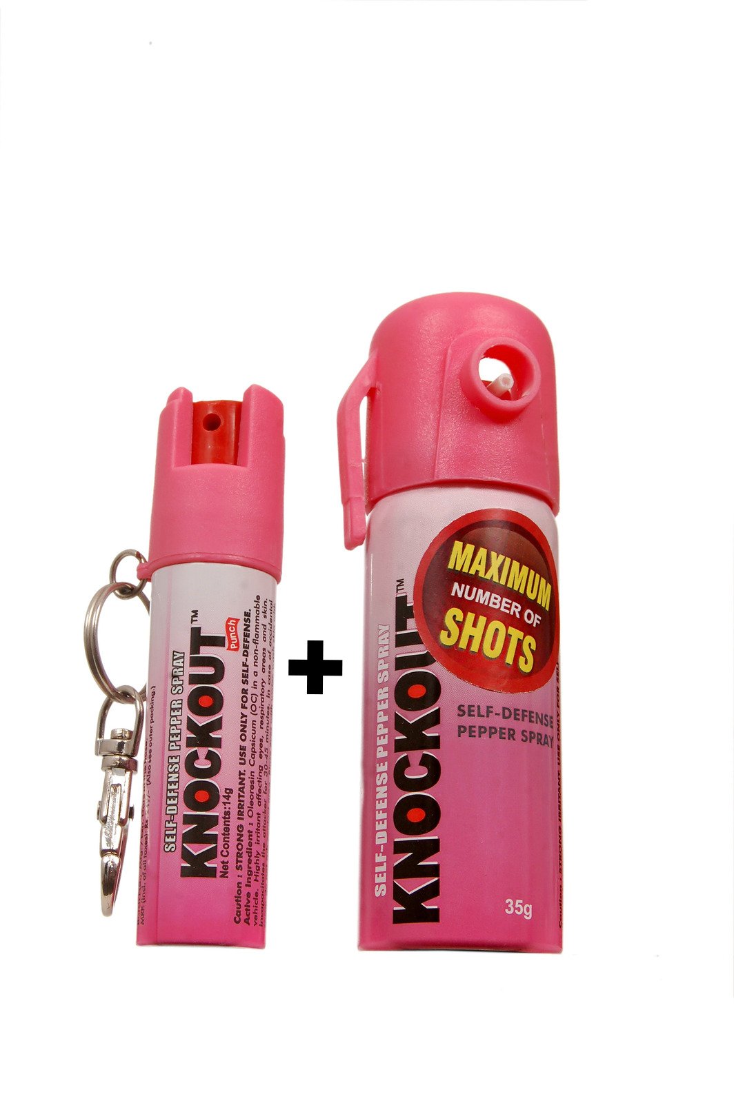 Knockout Punch OC Pepper Spray. Super Handy with Child-Safety Lock & Key Ring and Knockout Champ OC Pepper Spray Instantly Usable. Super Strength American Formula. Maximum Shots Combo Pack