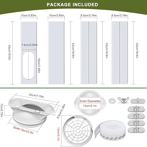 Miniatura 5 de Kit de ventana de aire acondicionado portátil, sello universal 2 en 1 para manguera de escape de 5.1 pulgadas5.9 pulgadas y secadora de ropa, kit de