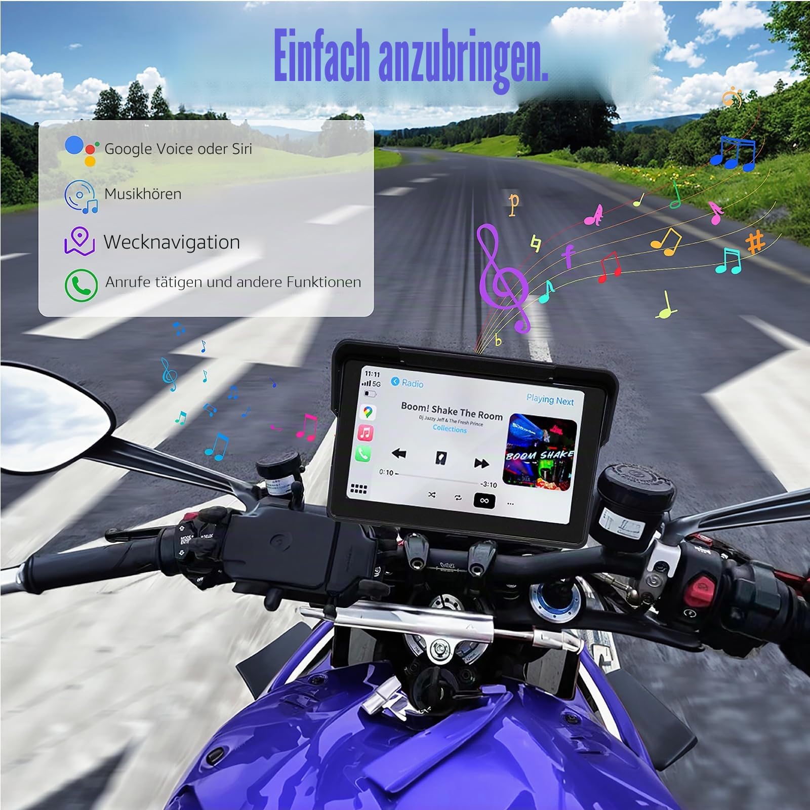 CarPlay Wireless Motorrad GPS 7-Zoll IPS Bluetooth Touchscreen, passend für Apple CarPlay, GPS Navigation(Es Wird empfohlen, den Startkreis direkt anzuschließen)