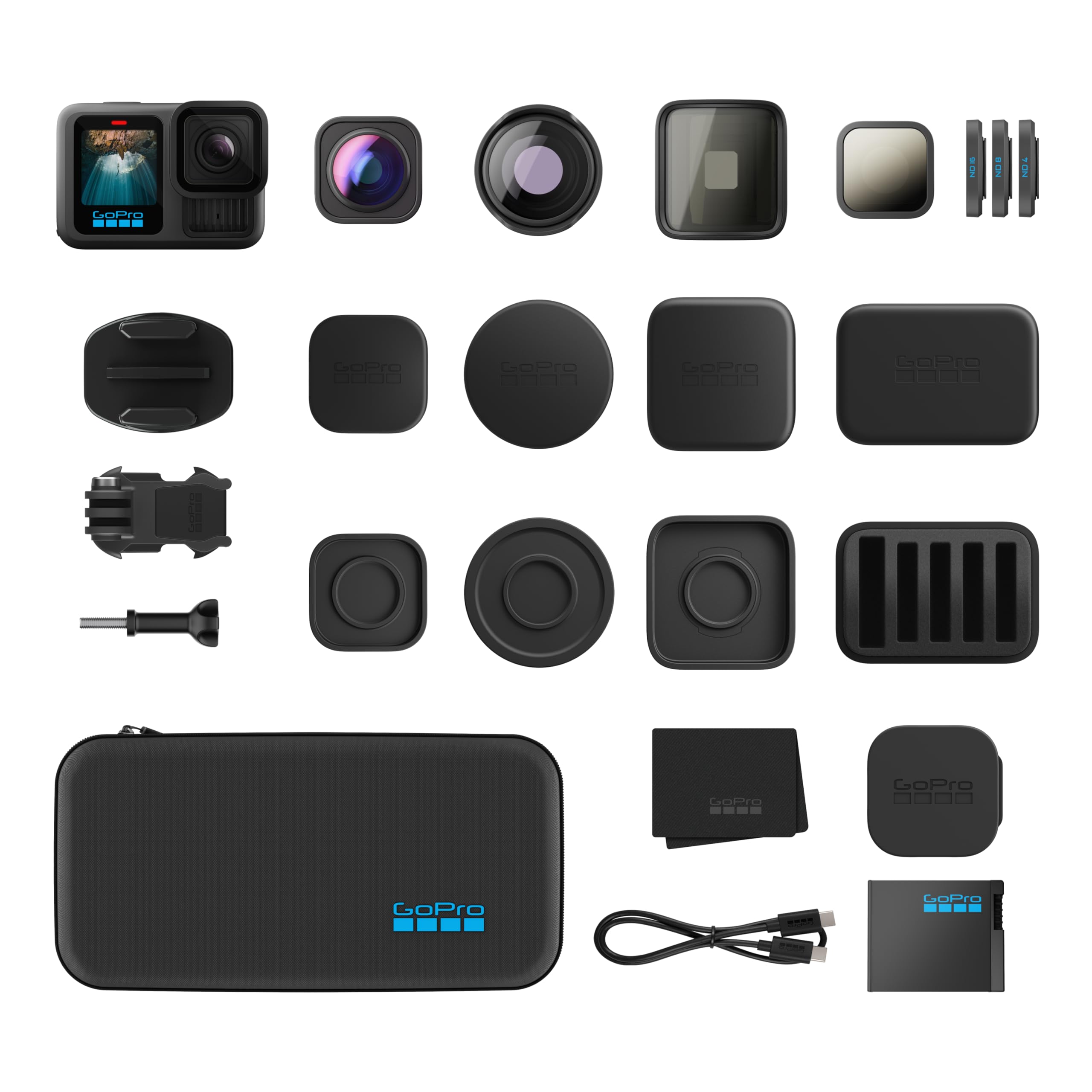 Collezione di obiettivi GoPro HERO13 Black + serie HB: include obiettivo macro, obiettivo ultra grandangolare, 4 filtri ND, obiettivo anamorfico e custodia premium