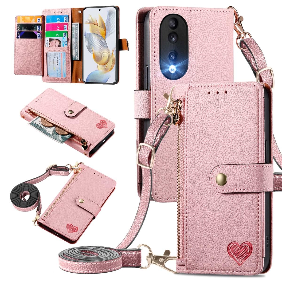 Funda De Cuero Con Tapa Tipo Billetera Con Ranura Para Tarjetas