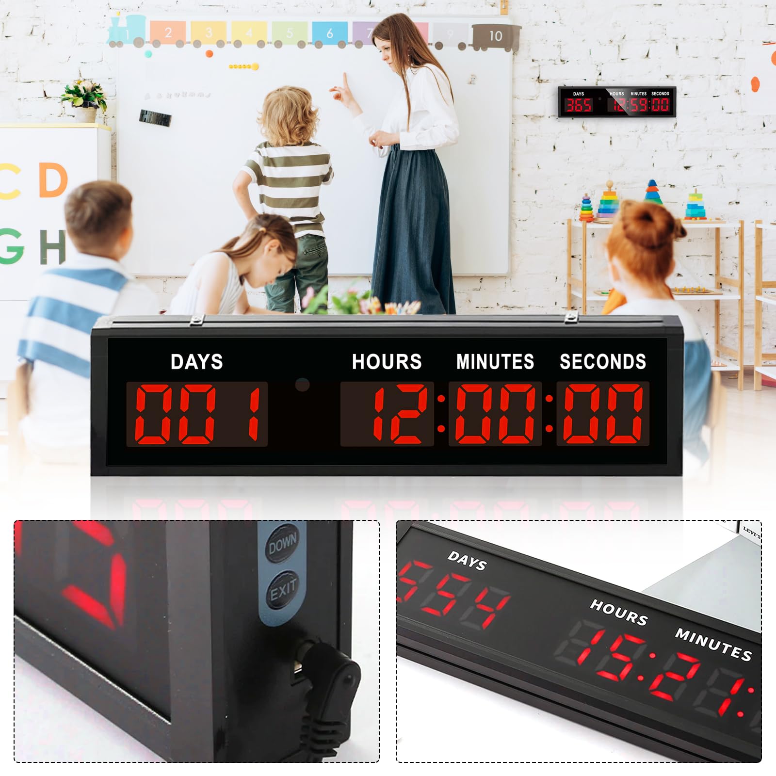 Countdown Timer, Grande Conto Alla Rovescia di 999 Giorni con Telecomando Timer per la Pensione Calendario Multifunzionale per Conto Alla Rovescia per Pensione Compleanni Festività Matrimoni (Rosso)