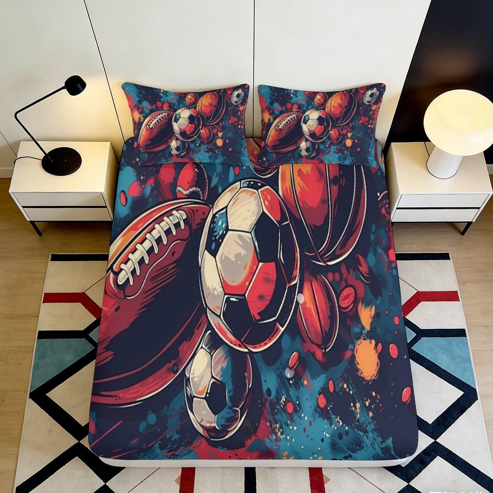 Jqzkxnhpbr Style-3 3D Printed Sports Ball Fitted Sheet Microfiber Soft Colorful Basketball Football Bed Sheet For Bedroom Dorm Decor, Mattress Cover 90X200x25cm