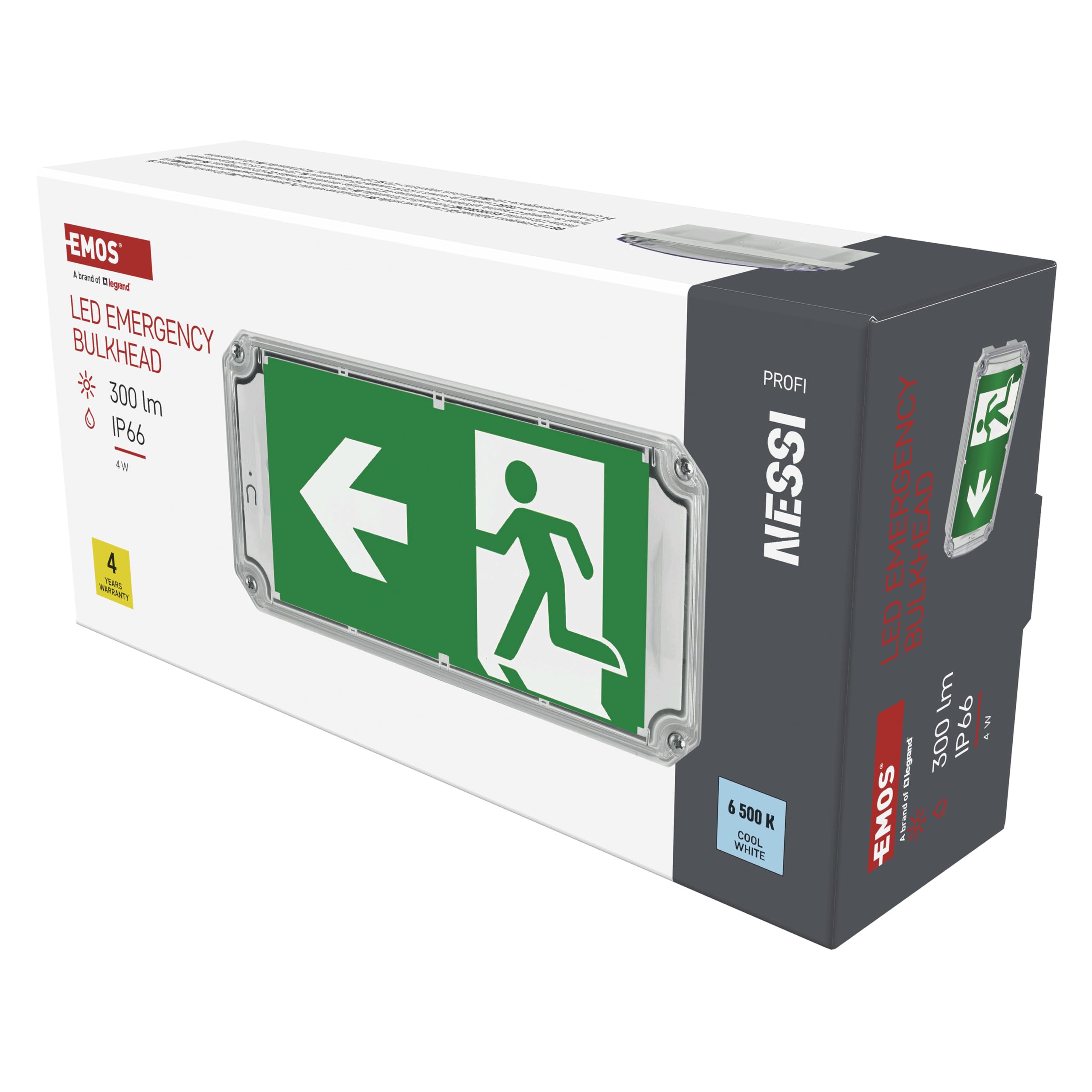 EMOS - Lampe de sécurité LED NESSI 4 W avec batterie - Éclairage anti-panique avec bouton de test manuel et automatique - Mode d'urgence 3 heures - Montage en saillie - Lumière blanche froide