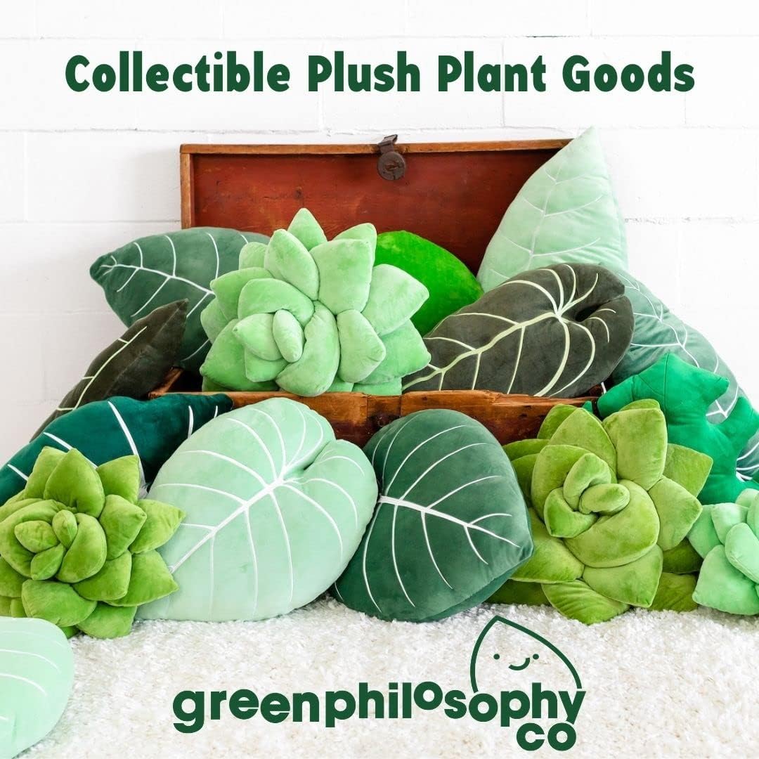 Green Philosophy Co. Plush Leaf Pillow - 3D Accent Succulent Leaf Throw Pillow for Couch Sofa Living Room Home Decor for Plant Lovers, Garden Lovers, Green Thumb Family & Friends Lil Pop (16 Inches) Olive Green