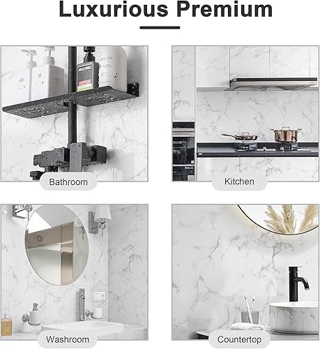 Miniatura 6 de Dimoon Papel tapiz de mármol de 11.8 x 78.7 pulgadas, papel adhesivo de granito blanco para encimeras, impermeable, cocina, nuevos materiales