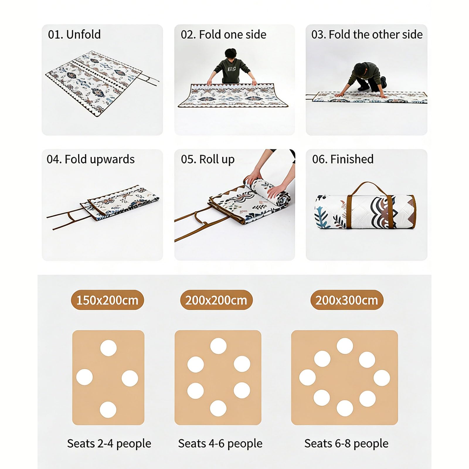 Tapis de pique-nique familial pour enfants 200*200cm Imperméable Couverture de camping Motif animaux,Nappe Pique Nique Pliable avec Poignée lavable en machine pour Plage,Picnic,Parc,Voyage