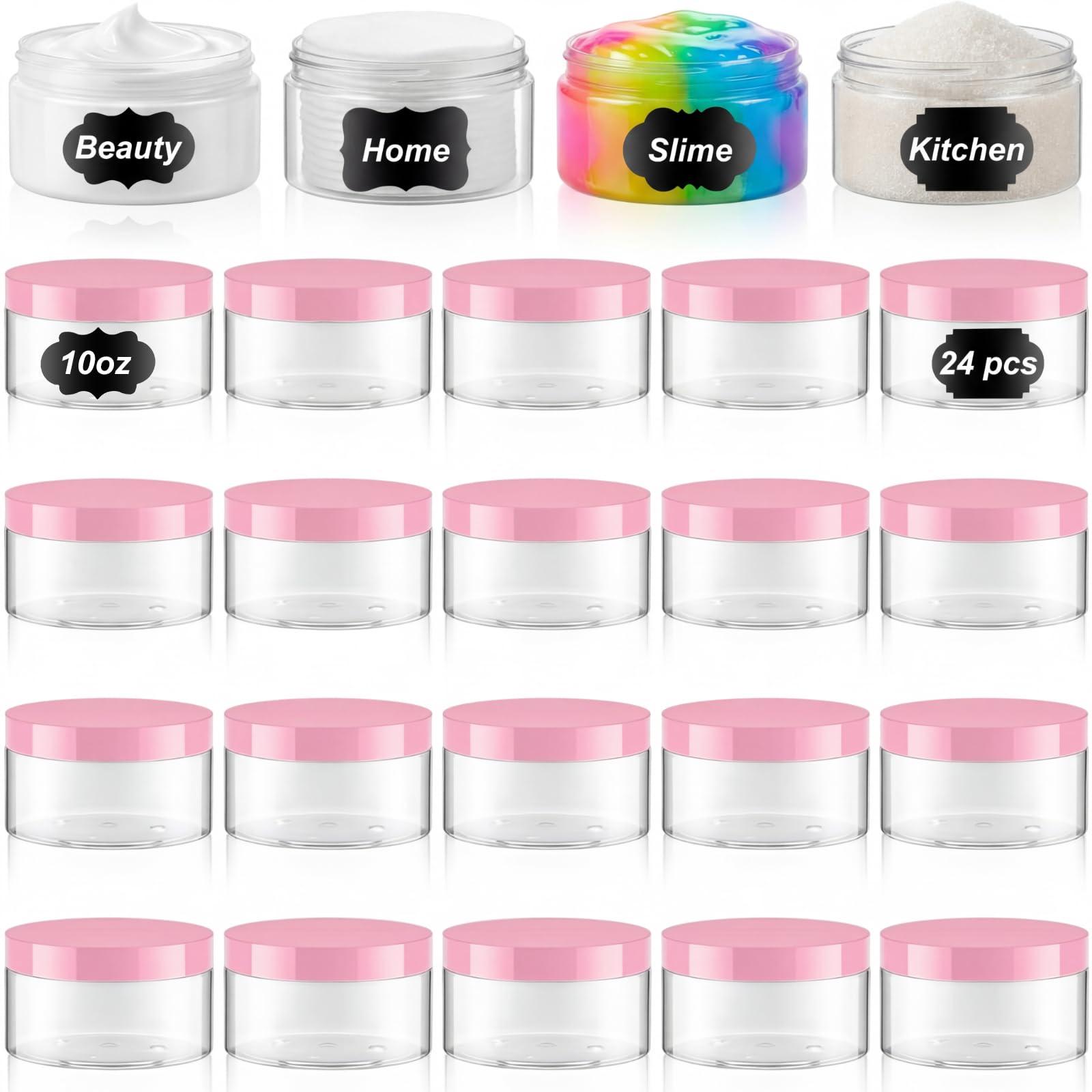 Récipients ronds en PET étanches pour lotion et crème avec étiquettes de rangement lot de 24