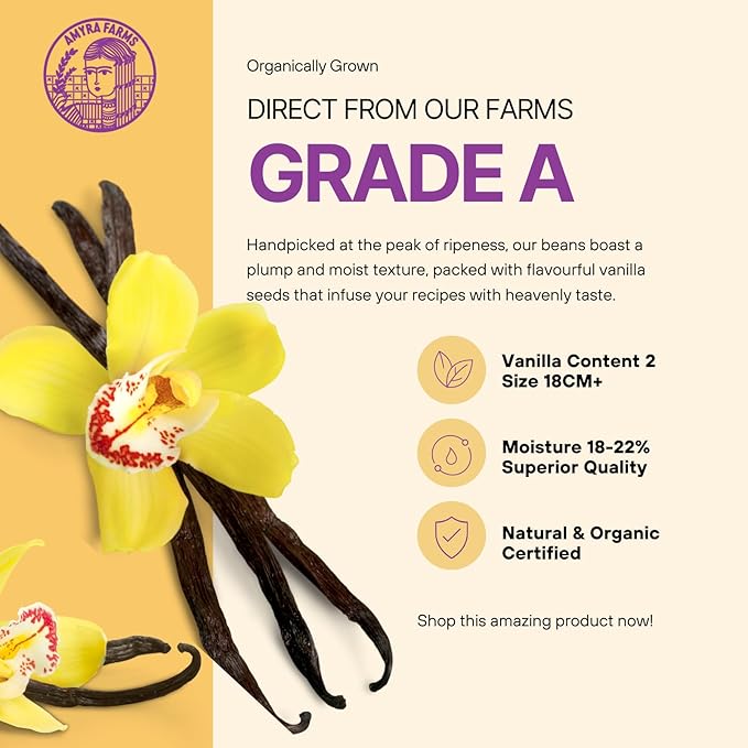 Vainilla Orgánica Amyra Farms Grado A+ 10 Vainas miniatura 3