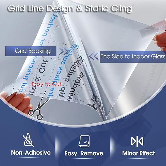 Windimiley One Way Privacy Window Film, Mirror Reflective Window Film See Out Not in,Window Tint for Home Sun Blocking Anti UV Door Window Covering with 3 Tools