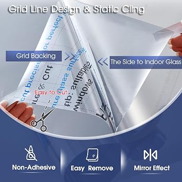 Windimiley One Way Privacy Window Film, Mirror Reflective Window Film See Out Not in,Window Tint for Home Sun Blocking Anti UV Door Window Covering with 3 Tools