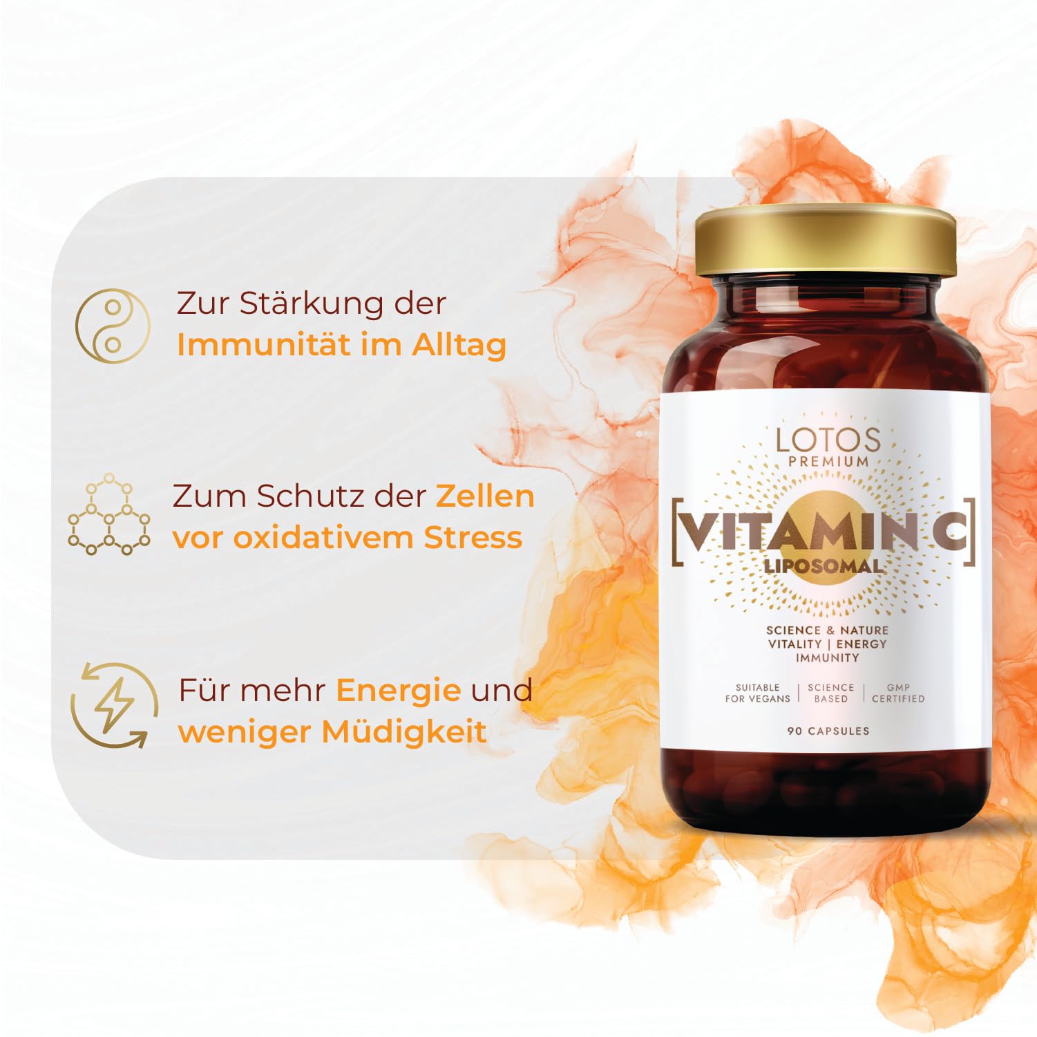 Vitamin C - Hochdosiert 900mg pro Tagesdosis Liposomal Vitamin C - Liposomales Technologie garantiert volle Vitaminabsorption - 90 Kapseln 3er-Pack - Vegan, GMP Qualität