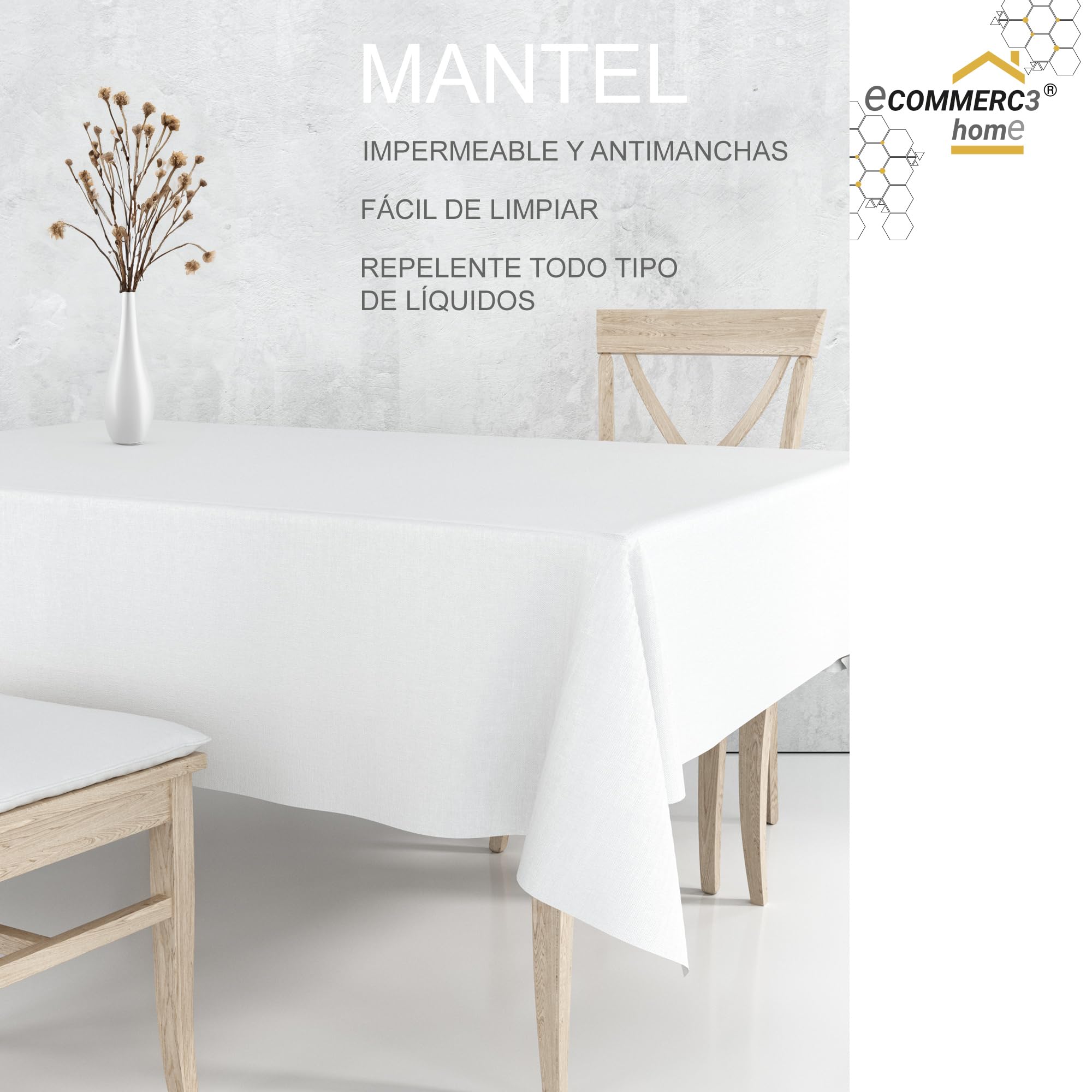 Mantel Antimanchas para Mesa Rectangular 260x140 cm Tacto Extrasuave Impermeable Celeste