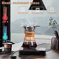 Vista 4 de Pour Over Coffee Maker with Reusable Stainless Steel Drip Filter, Lead-Free Borosilicate Glass Coffee Carafe with Modern Wooden Collar for 1-2Cup