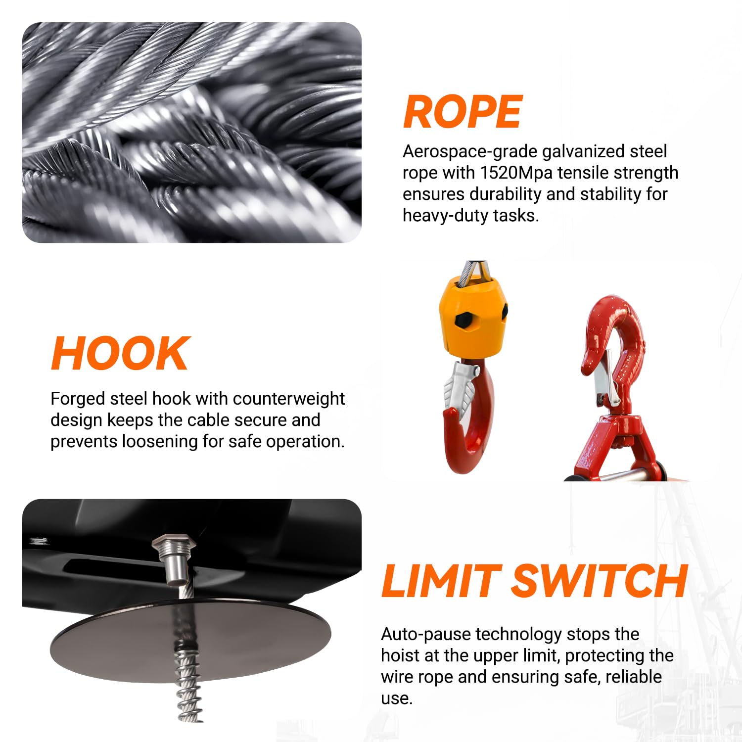 3-in-1 Electric Winch - 1100Lbs Lifting Capacity -3