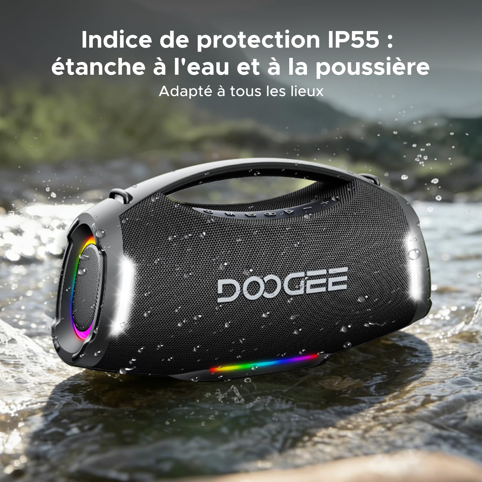 Enceinte Bluetooth Puissante, 250W Enceinte Bluetooth Portable avec Bass Puissantes, 12000 mAh Batterie, Autonomie 14H, Lumière RGB, DSP, TWS Haut Parleur sans Fil IP55 Étanche pour Extérieur, Fêtes