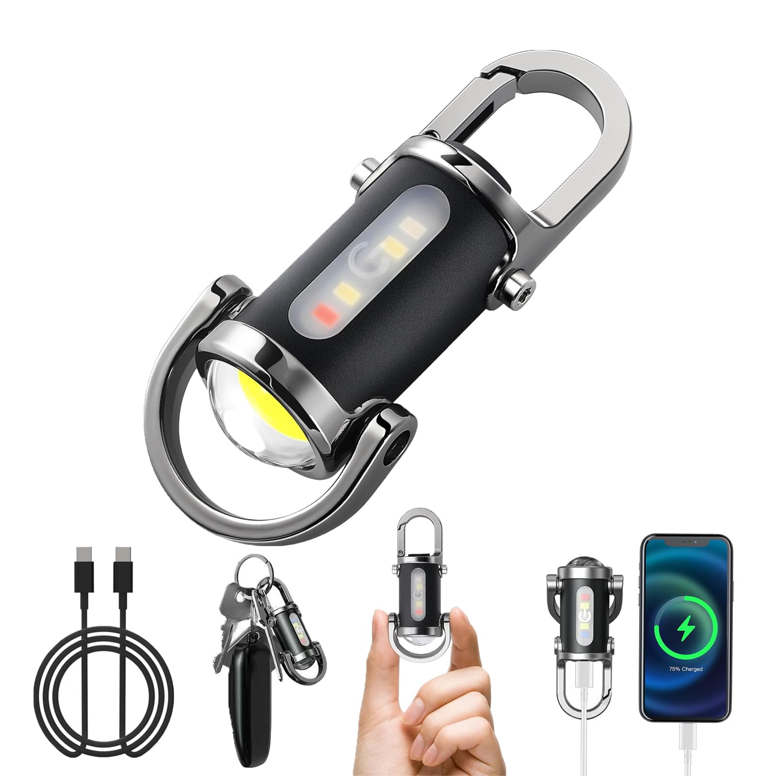 Mini Torcia Portachiavi 1200 Lumen - 2 In 1: Torcia E Power Bank - Ricaricabile USB-C, Impermeabile, 3 Modalità (2 Pezzi + Cavo) - 3