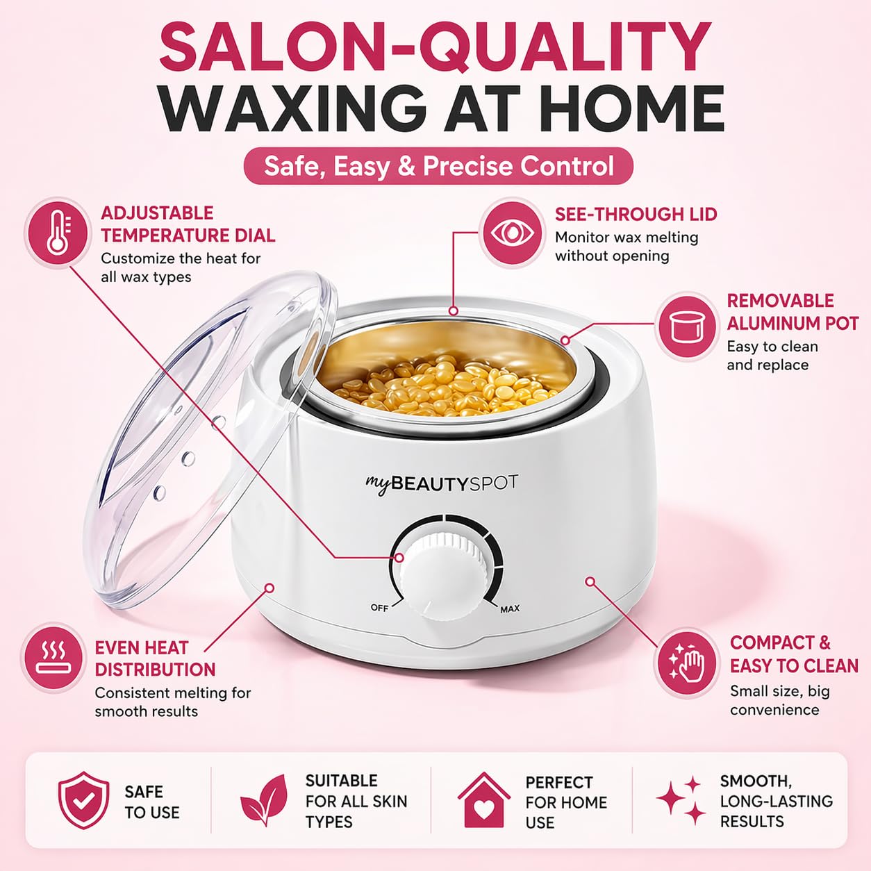 My Beauty Spot Wachswärmer für Haarentfernung Kit - Elektrische Wachsmaschine für Frauen zu Hause - Ganzkörper-Bikini Brazilian - Inklusive Hartwachsperlen & Applikatorstäbchen