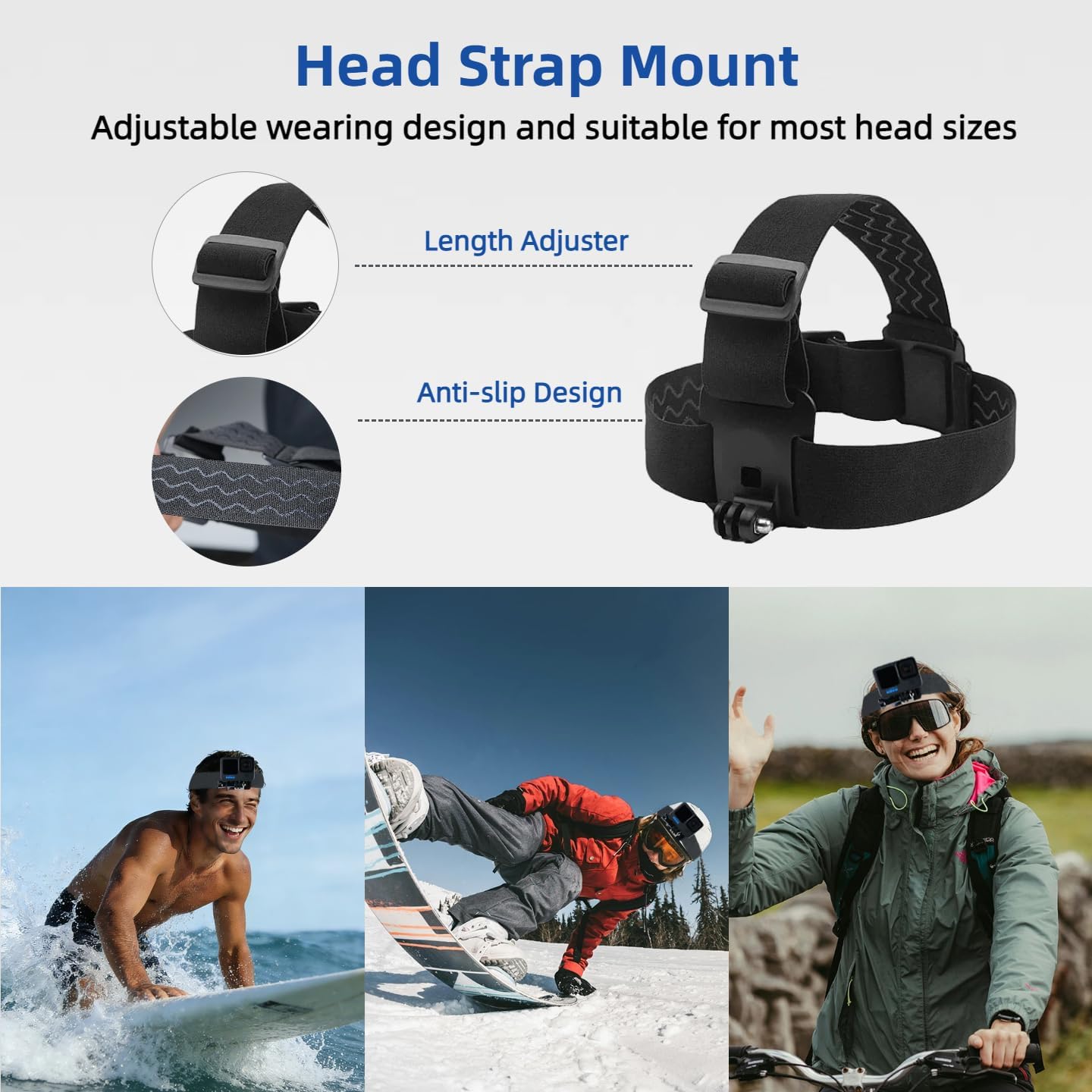 Action Camera Accessories Head Strap + Chest Mount + Wrist Strap Compatible with Gopro Hero 13/12/11/10/9/8/7/6/5/Max, AKASO EK7000/Brave 4/7 LE/V50X, DJI Osmo, VEMONT/WOLFANG/Icefox/Apexcam