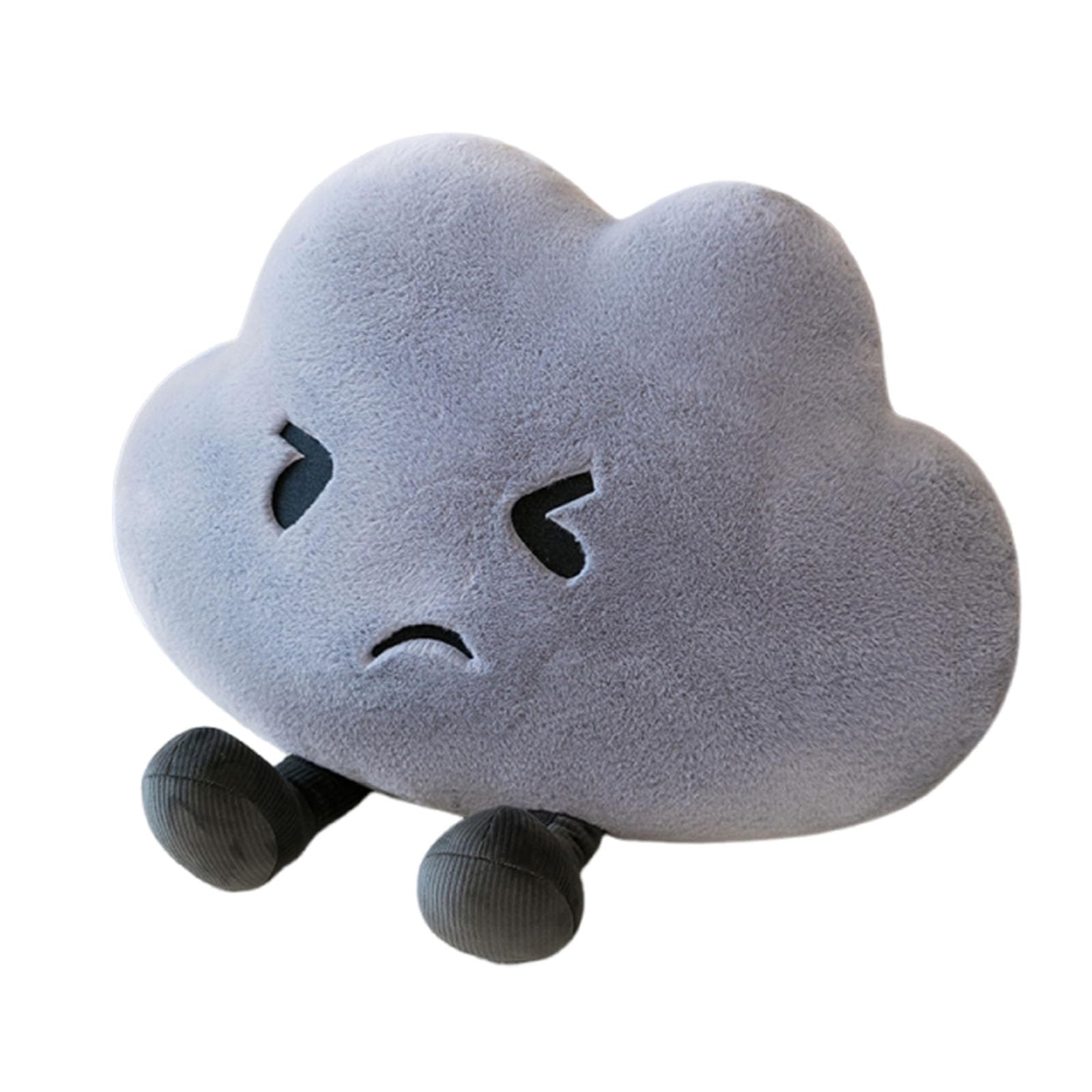 champracer Wolkenkissen Plüsch, weiches Sofakissen in Wolkenform mit lustigem Gesichtsausdruck, Flauschiger Rücken- und Kuschelbegleiter für Kinder und Erwachsene (Grau,70cm)