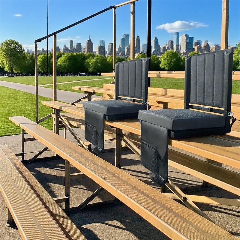Miniatura 8 de Asientos portátiles para estadio con soporte para la espalda, silla plegable portátil negra con cojín, portavasos, bolsillos y correa para el hombro