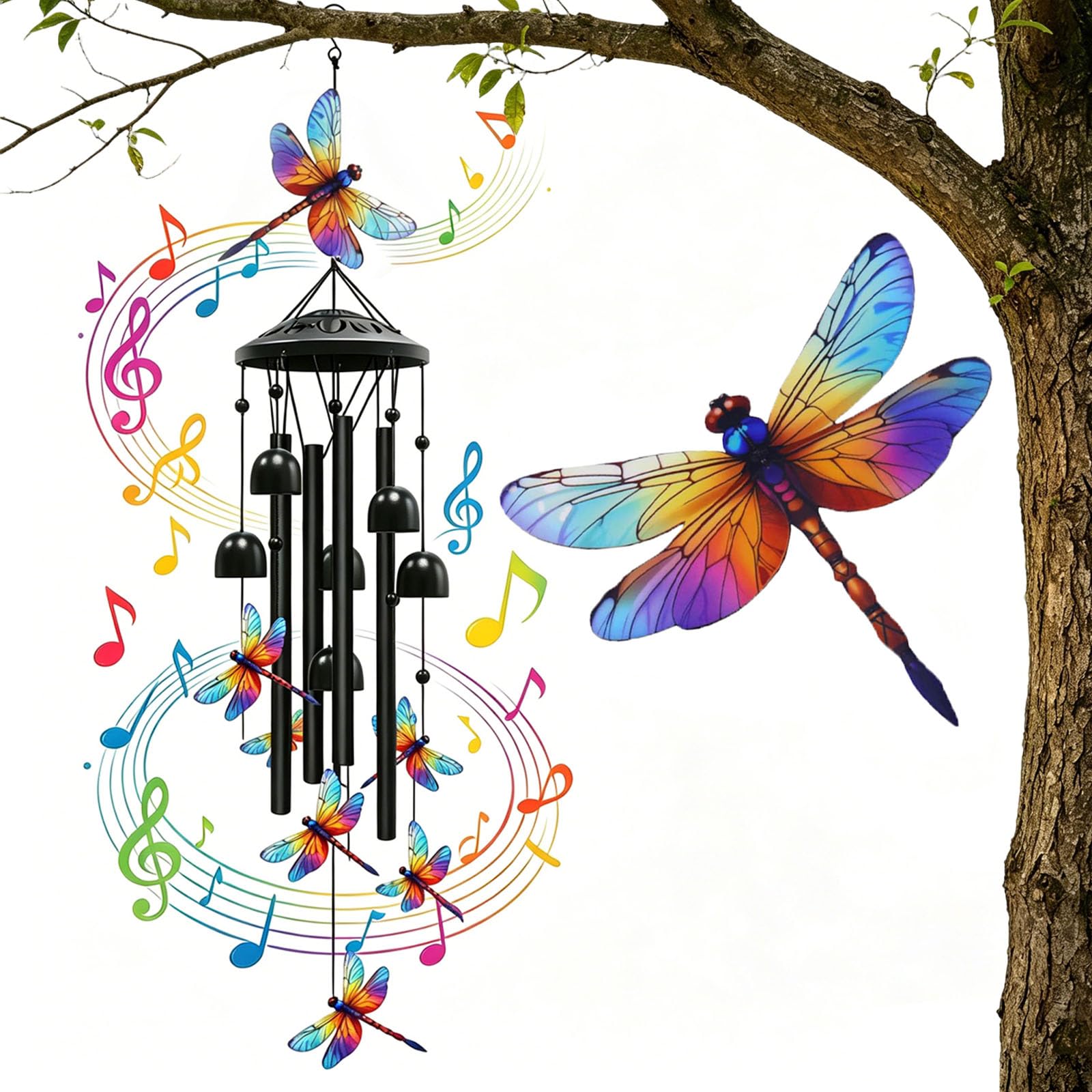 Vintage Colorful Hummingbird Wind Chime With Metal Tubes And Bells, Graceful Hummingbird Wind Chimes, Garden Patio Yard Porch Hanging Decor Gifts For Nature Lovers, Gardeners (Dragonfly)