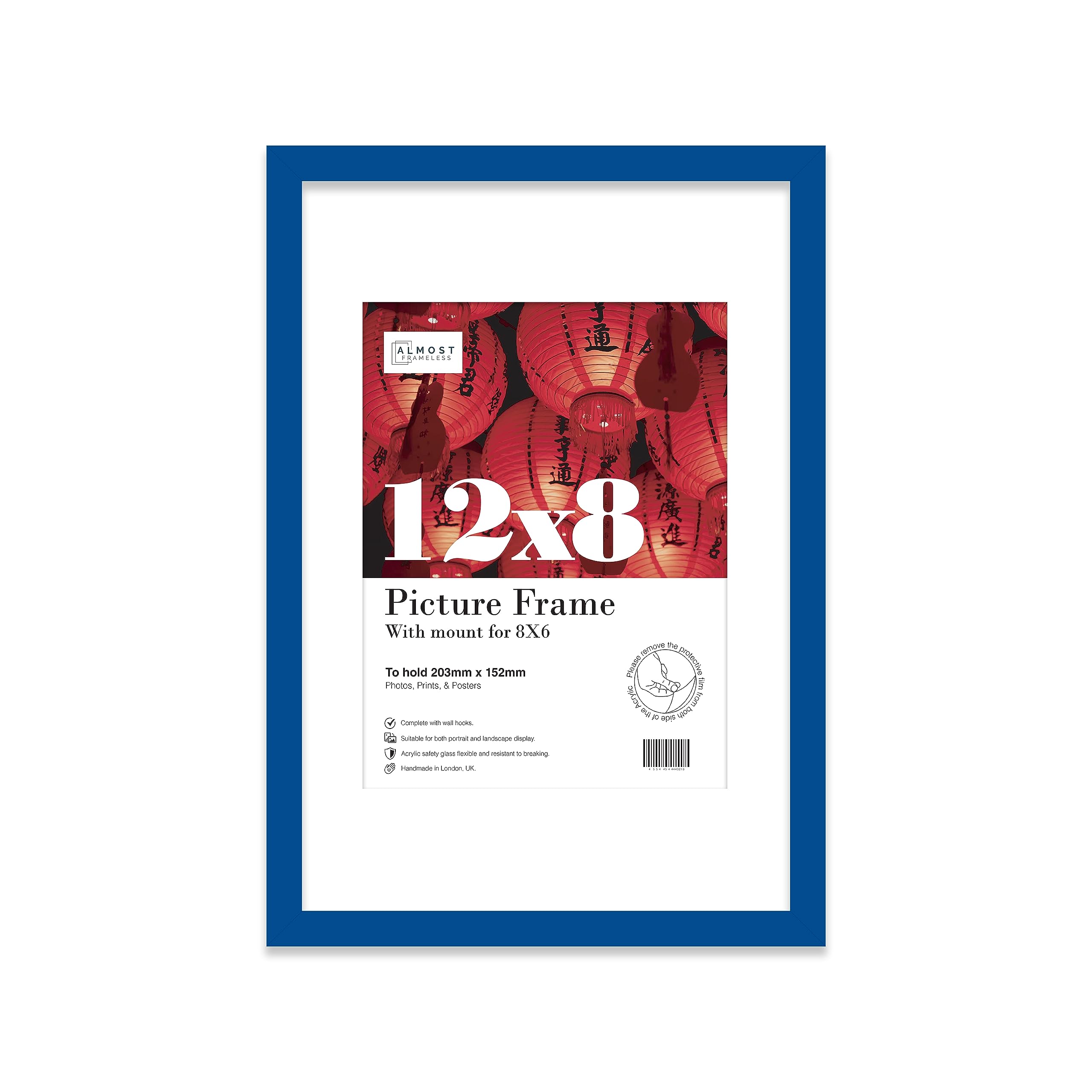 12X8" Blue Frame With Mount For 8X6" Pictures 20mm Thin Edge Portrait And Landscape Display With Wall Hooks And Kickstand from B&Q