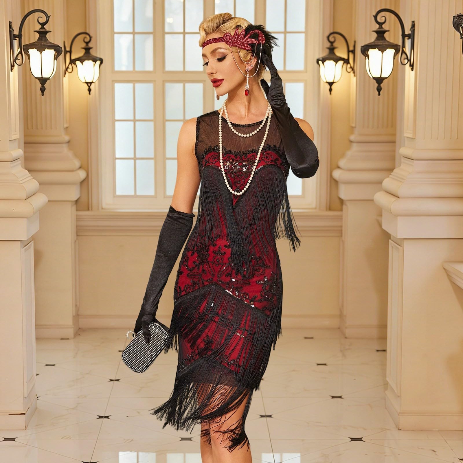 Robe ete Femme décontractée Confort, Robe de Cocktail à Franges brodées avec Sequins et Jupe Assortie