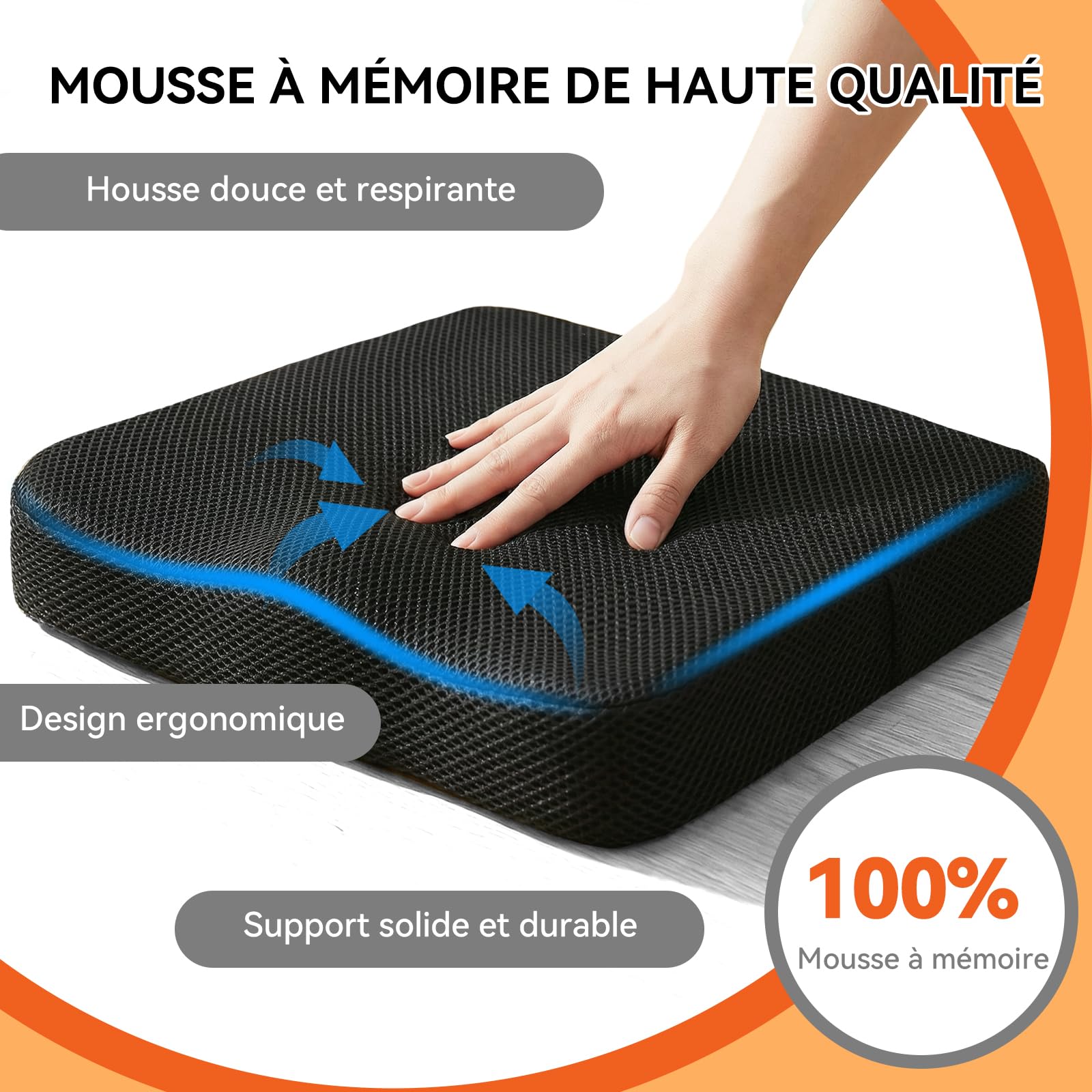 Mobility Antidekubitus Sitzkissen Rollstuhl 42x42x6.5 cm, Orthopädisches Kissen Memory Foam, Rollstuhlkissen gegen Dekubitus, Druckentlastendes Sitzkissen, Schwarz