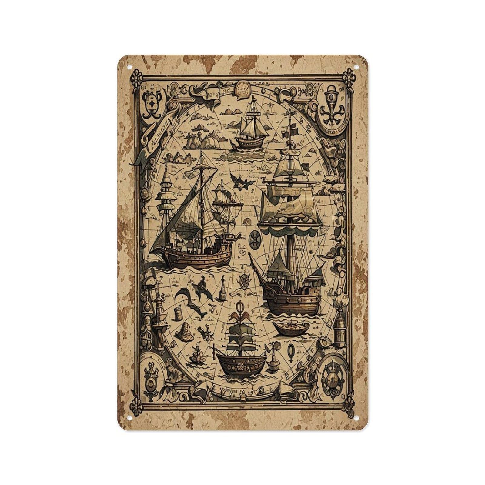 Fekiloot Style Treasure Map Maritime Pirate Wall Decor Metal Signs Tin Signs Poster