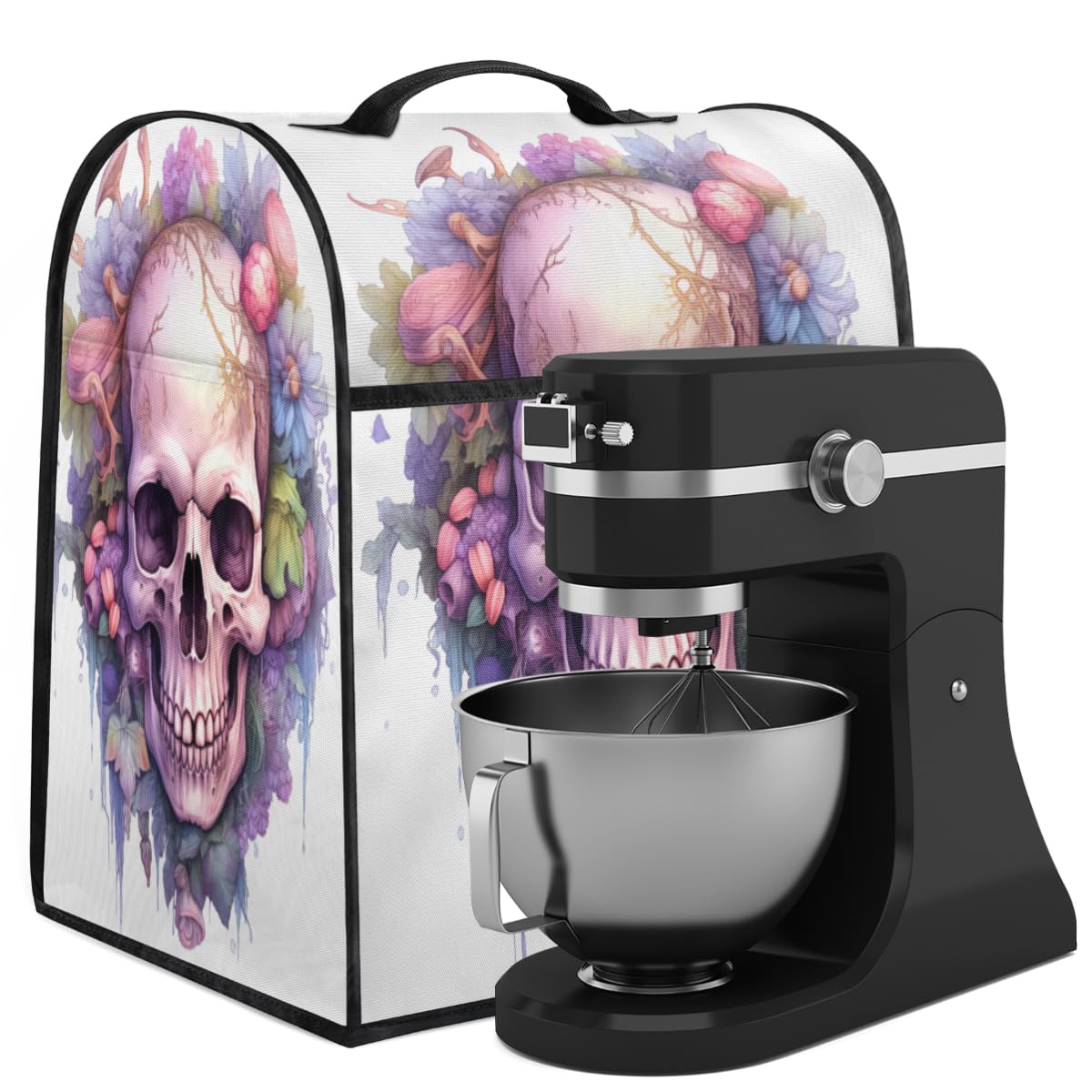 Coffee Maker Cover Skull Watercolor Kitchen Appliance Covers Small Appliance Covers Blender Cover Juicer Cover Dust Covers for Kitchen Appliances with Top Handle and Pockets,Washable,C720