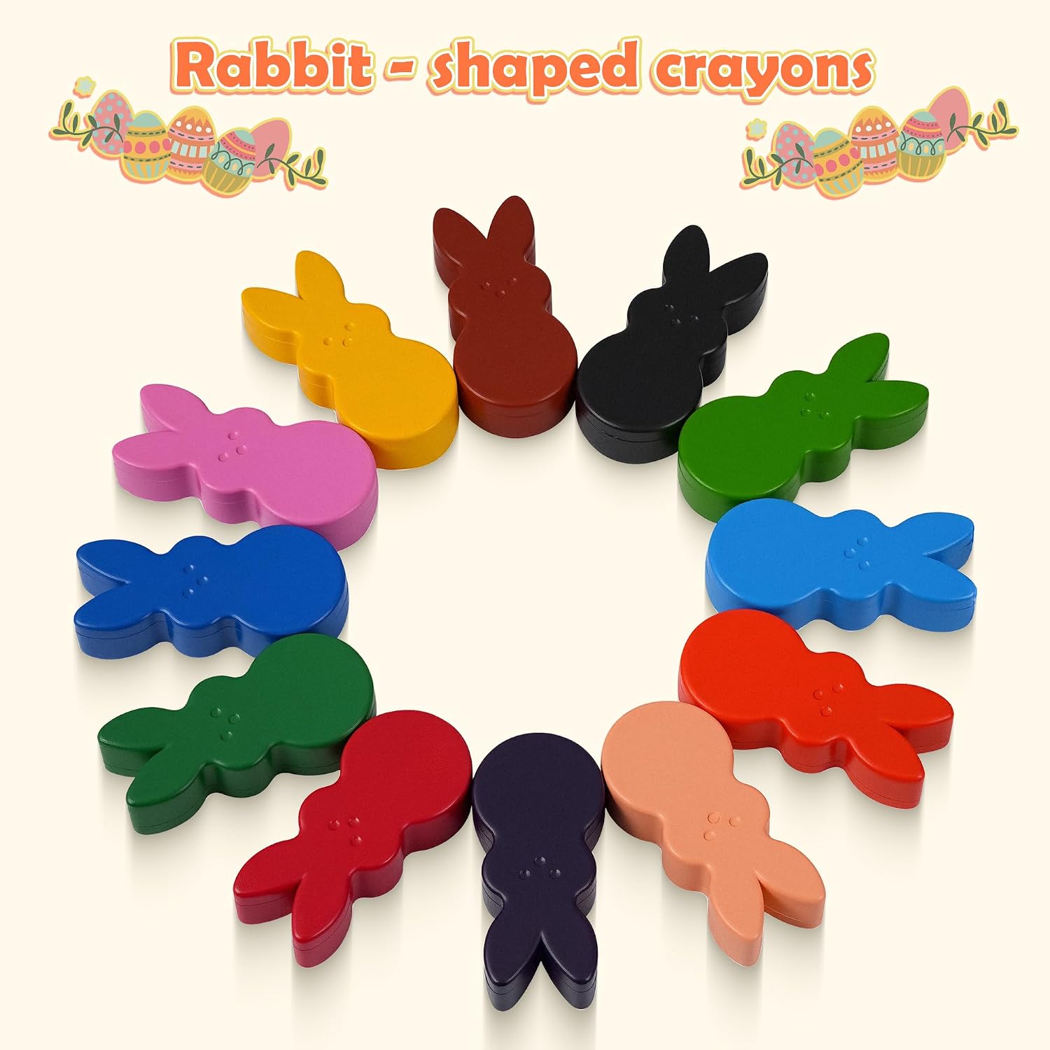 Easter Basket Stuffers for Toddler，12 Colors Non-Toxic Washable Bunny Rabbit-Shaped Crayons for Kids with Easter Coloring Book Easter Egg Fillers Hunt, Classroom Games Supplies for Boys Teens