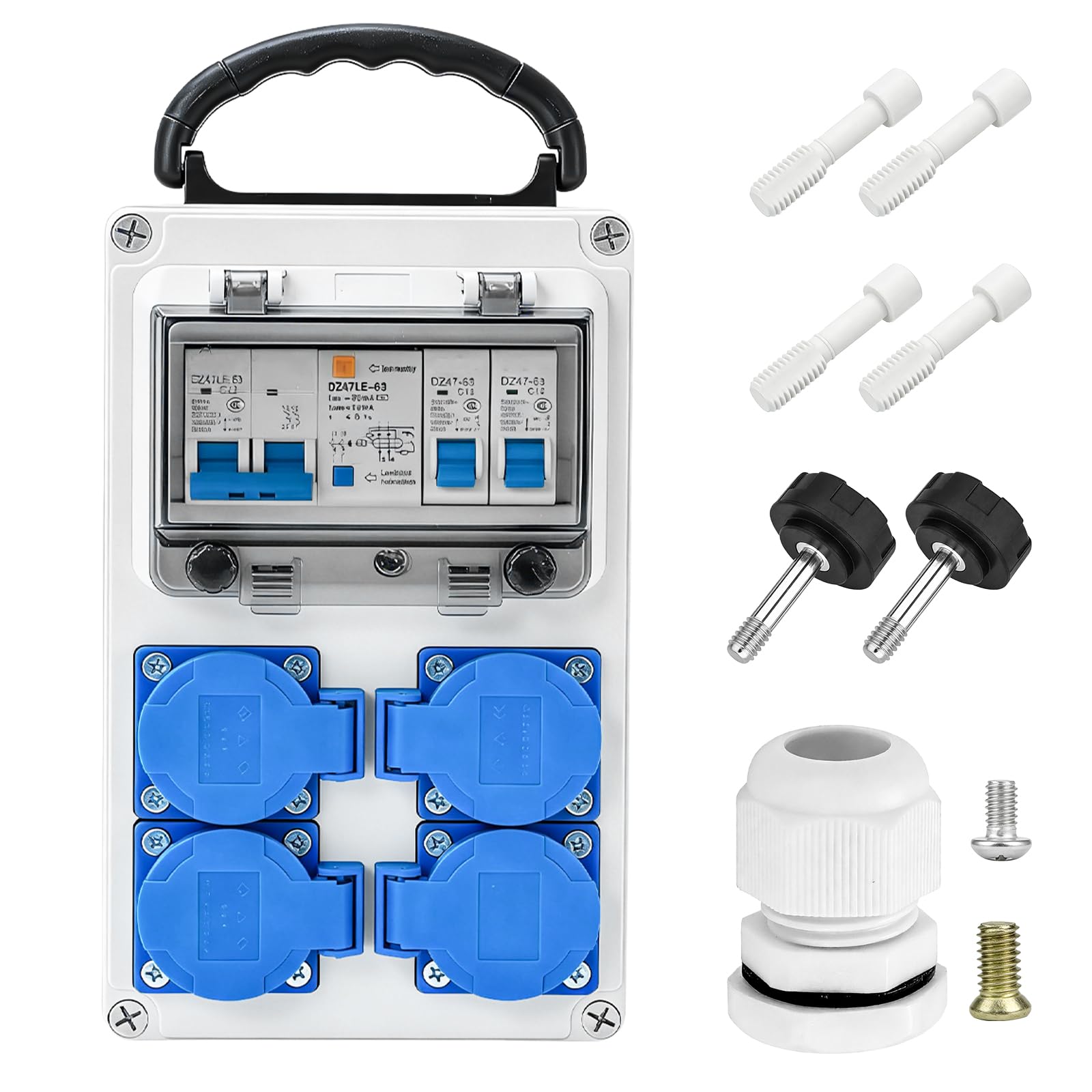 Baustromverteiler, Steckdosenverteiler 4x Schuko 230V, 16A Wandverteiler Stromverteiler mit FI Schalter, Starkstrom Verteiler, IP66 Wandverteilerkästen Aufputz Verteiler für Indoor/Outdoor