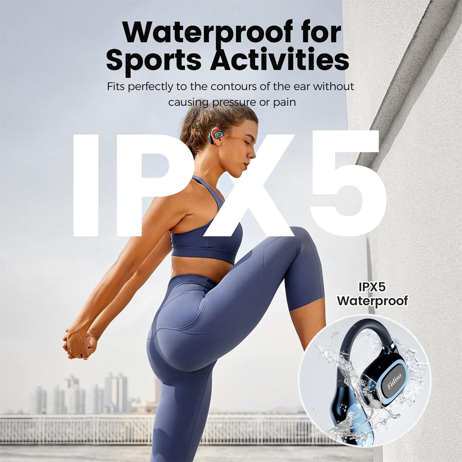 True Open Ear cuffie, auricolari Bluetooth 5.4 senza fili Open Ear Bluetooth con ganci per le orecchie regolabili, ultra-comfort, vestibilità aderente, suono potente, chiamate chiare, tempo di