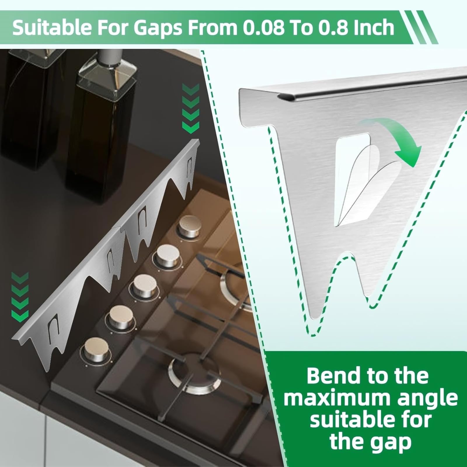 2 Pezzi Stove Gap Cover in Acciaio Inox, Retrattili 35-70cm, Resistenti al Calore, Coprifessura Riutilizzabili per Piano Cottura, Guarnizione per Cucina, Stufa, Contatore e Lavasciuga (Argento)